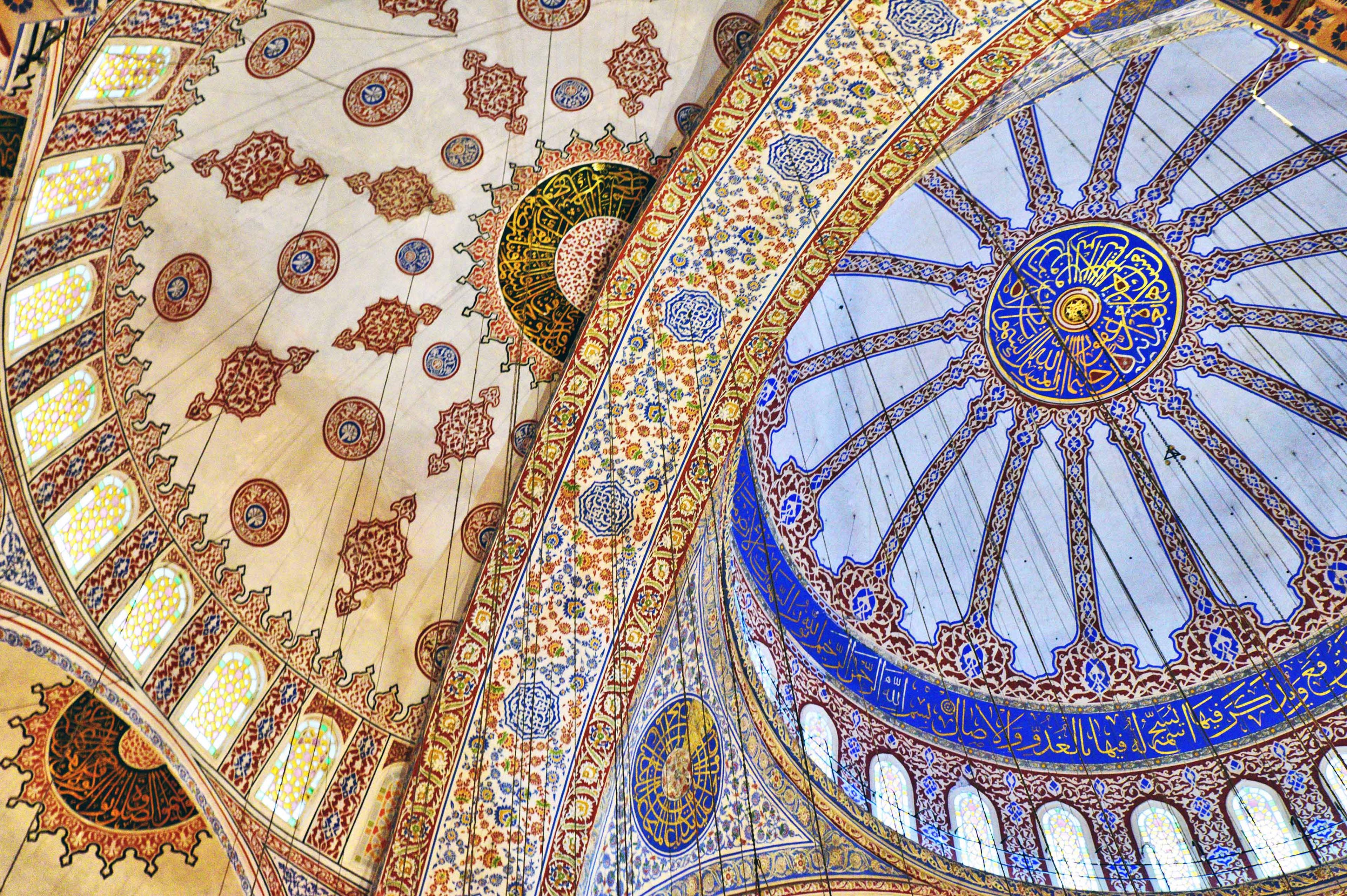 A view from the inside of the Blue Mosque's main dome, featuring the emblematic Iznik tiles./Ronan O'Connell