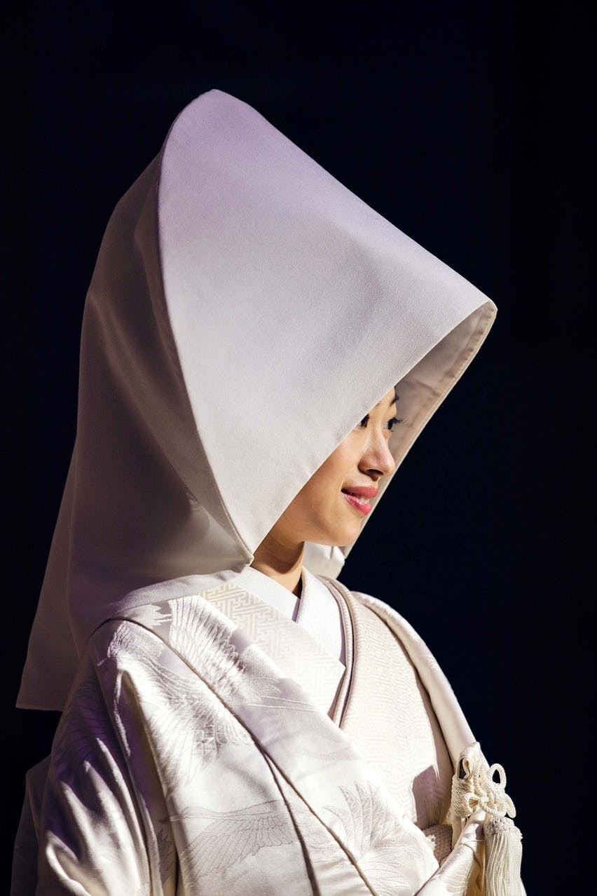 A veiled local, wearing traditional wedding attire, in Kobi, Japan./Lucia Griggi