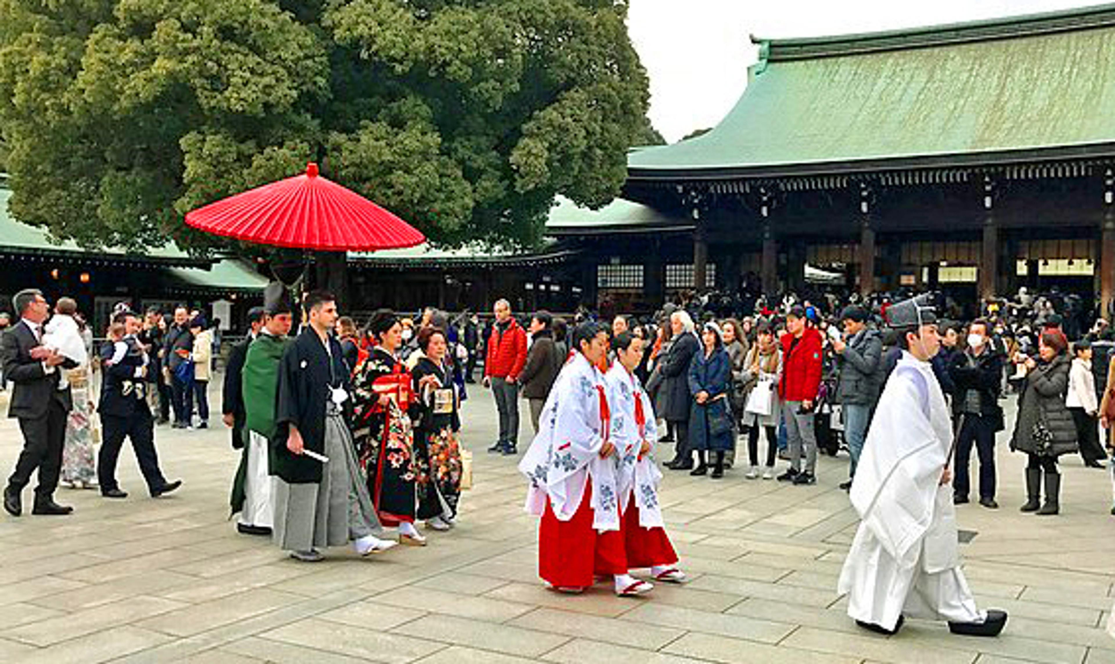 A wedding procession at Meiji Jingu in Tokyo./Wikimedia Commons