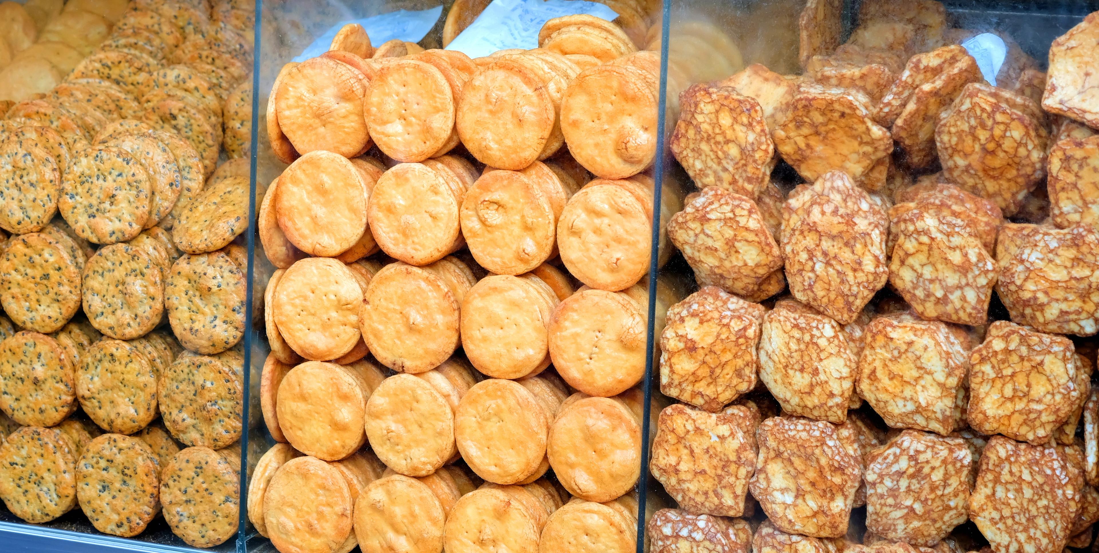 Senbei rice crackers can be hard so be careful when you bite down./Shutterstock