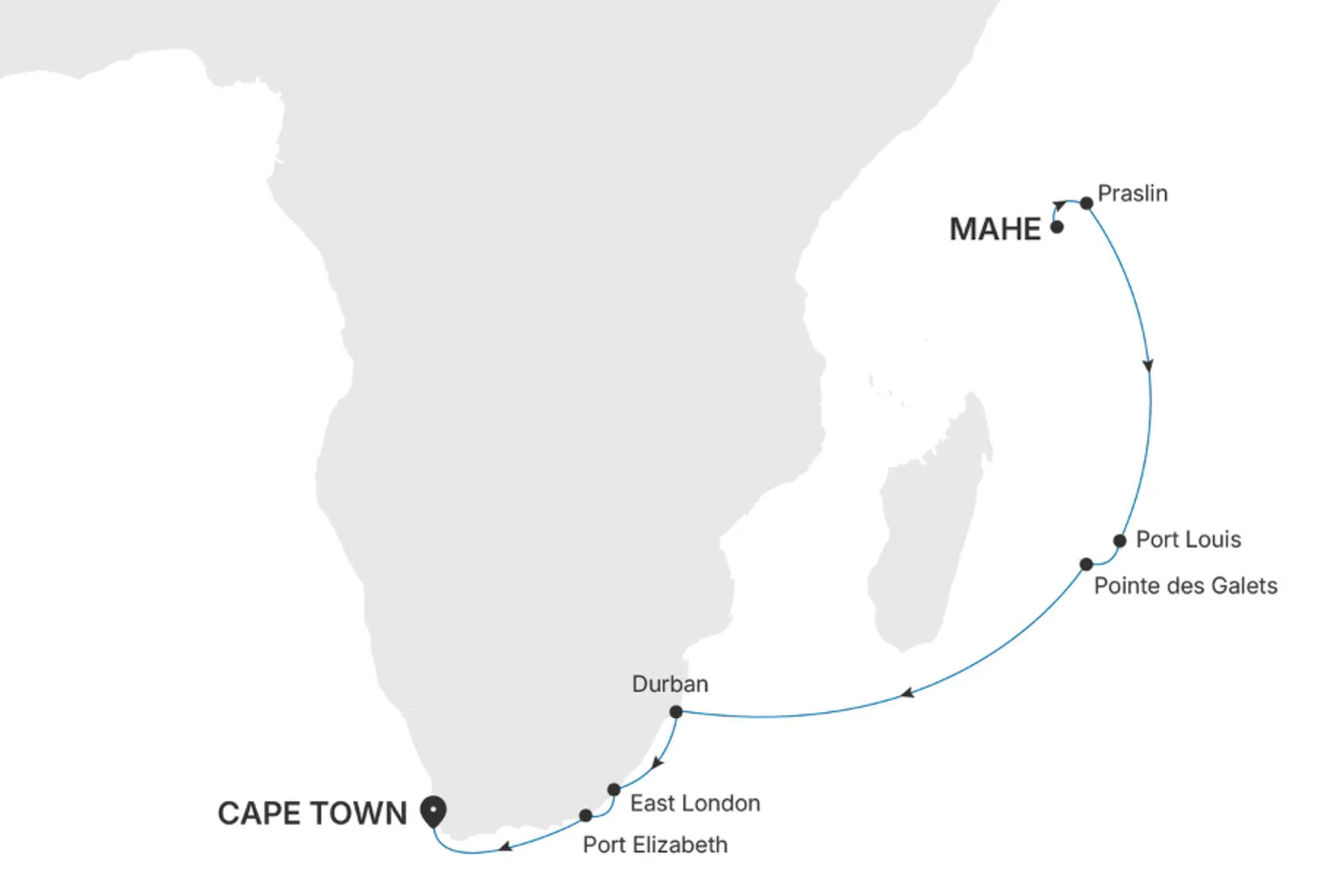 Chapter 7, Mahe to Capetown, stretches from the Seychelles to Mauritius and then on to East Africa.