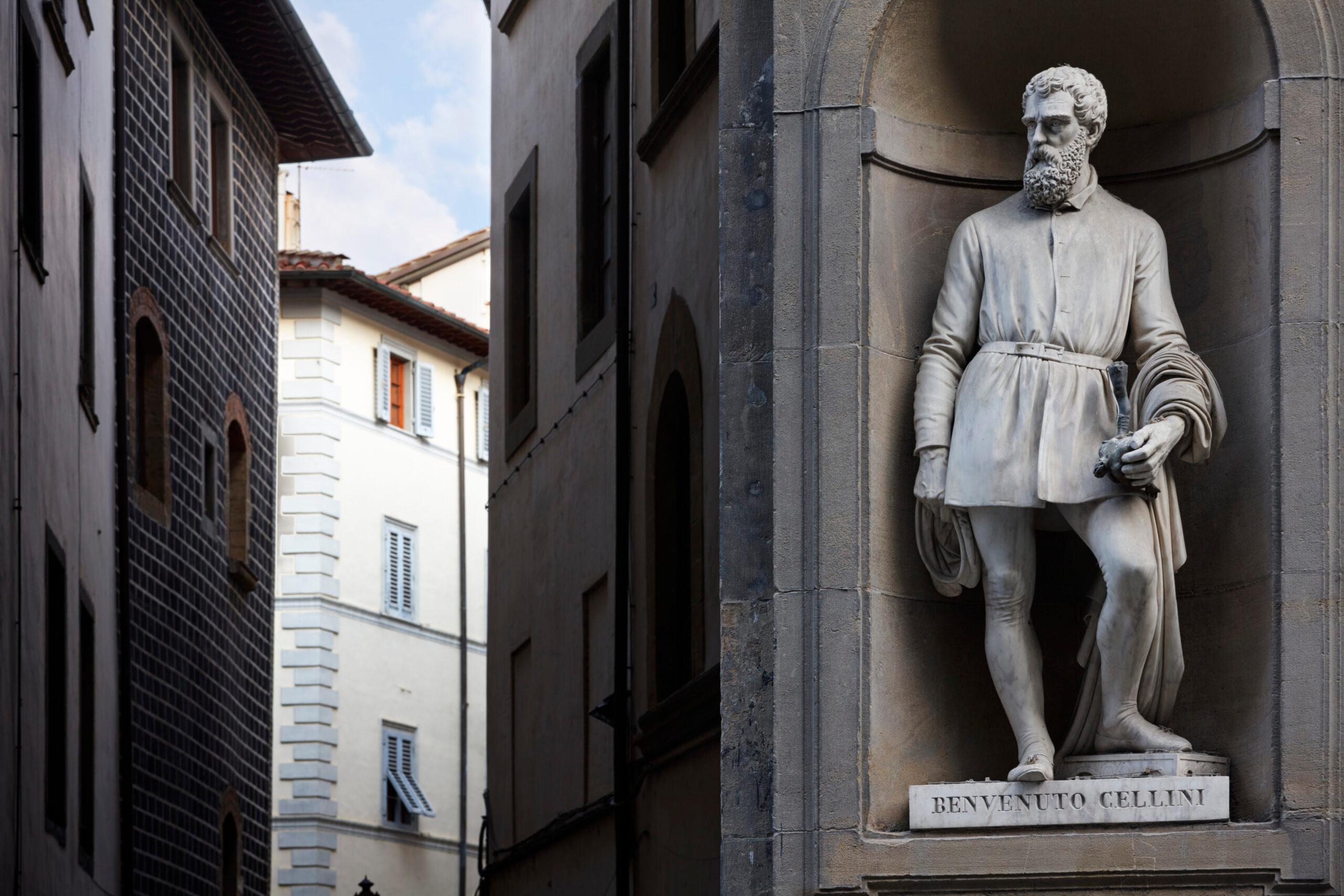 Statue of Benvenuto Cellini, Piazzale degli Uffizi, Florence, Italy. Cellini was a noted sculptor and goldsmith, but it was his autobiography that left a lasting legacy./Getty Images