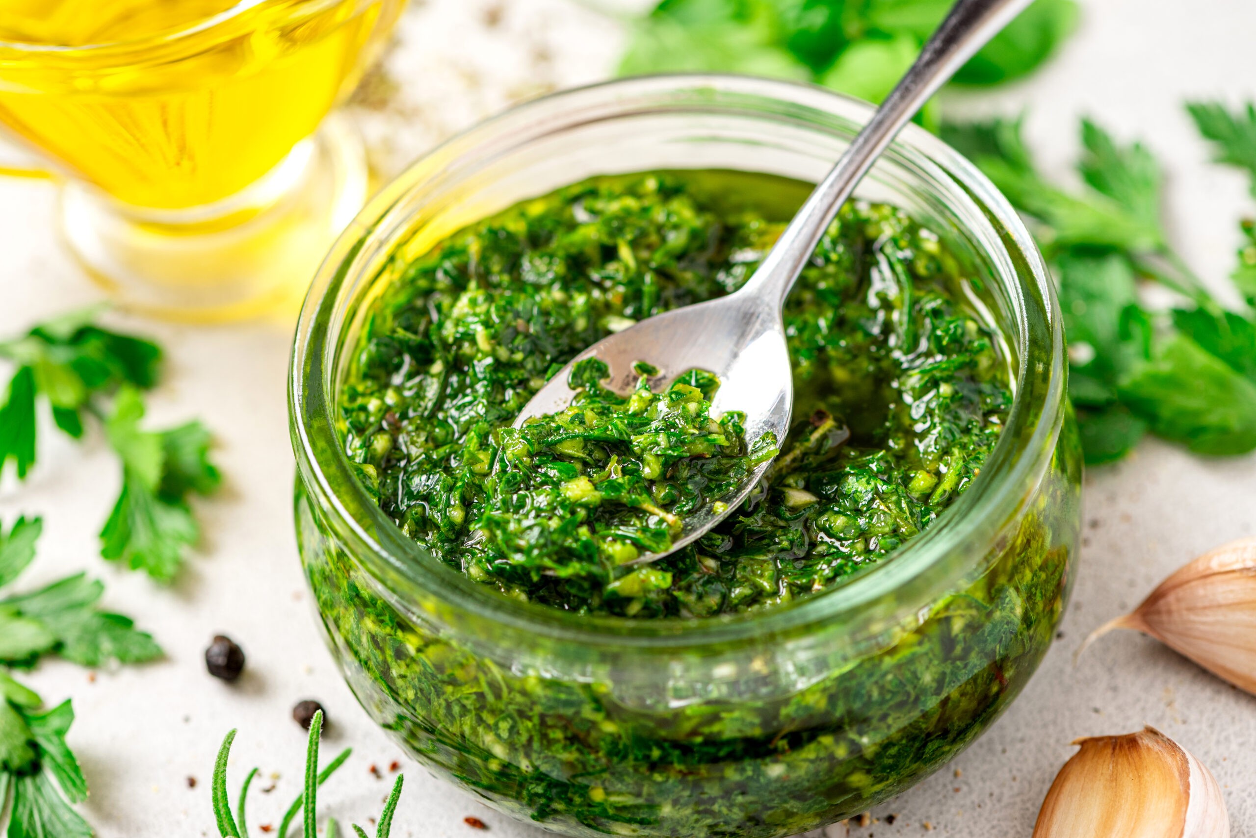 Chimichurri goes with everything, including bread and steak./Shutterstock