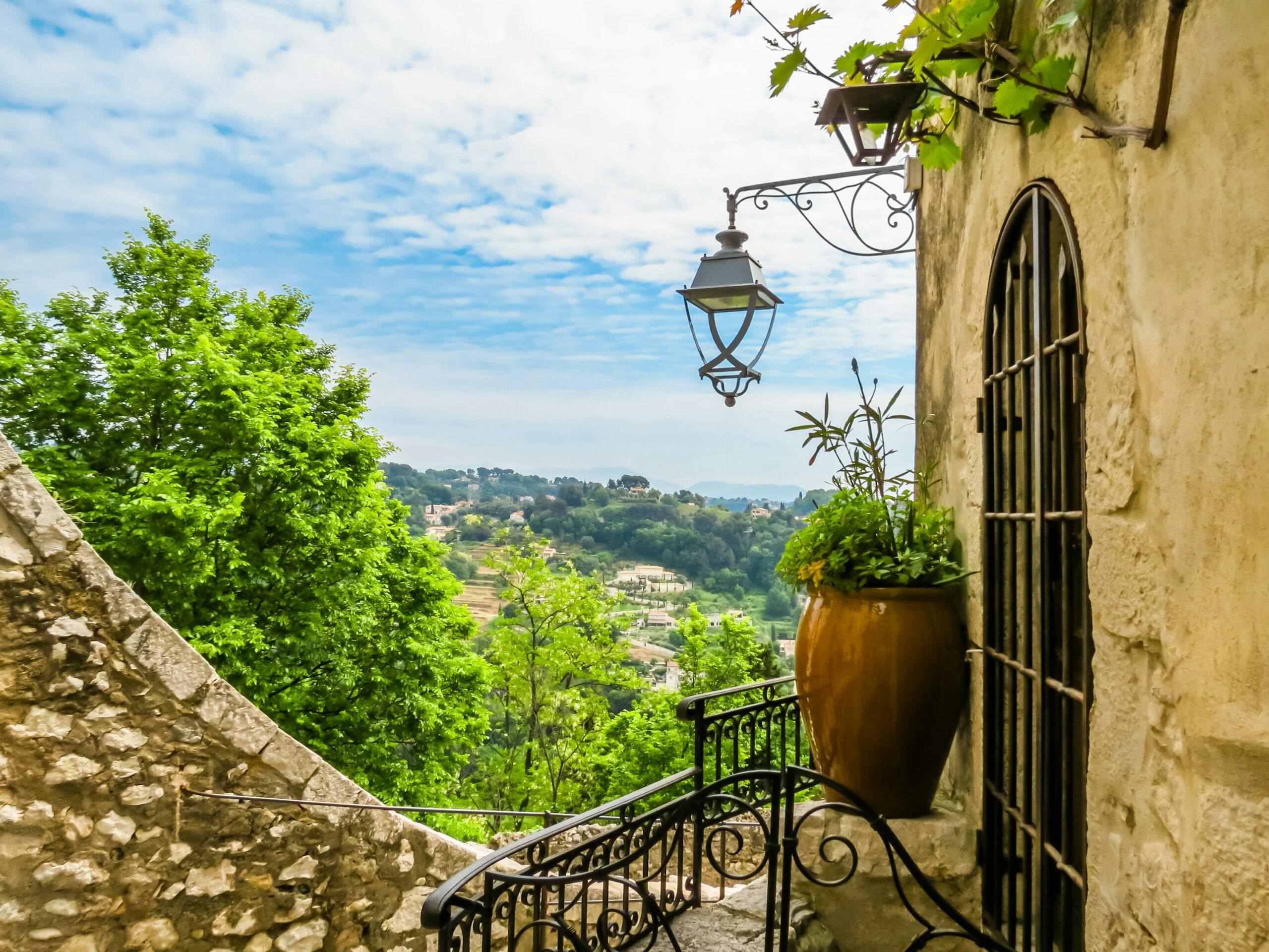 View of the French Riviera hills from medieval walls in Saint-Paul de Vence,/Getty Images