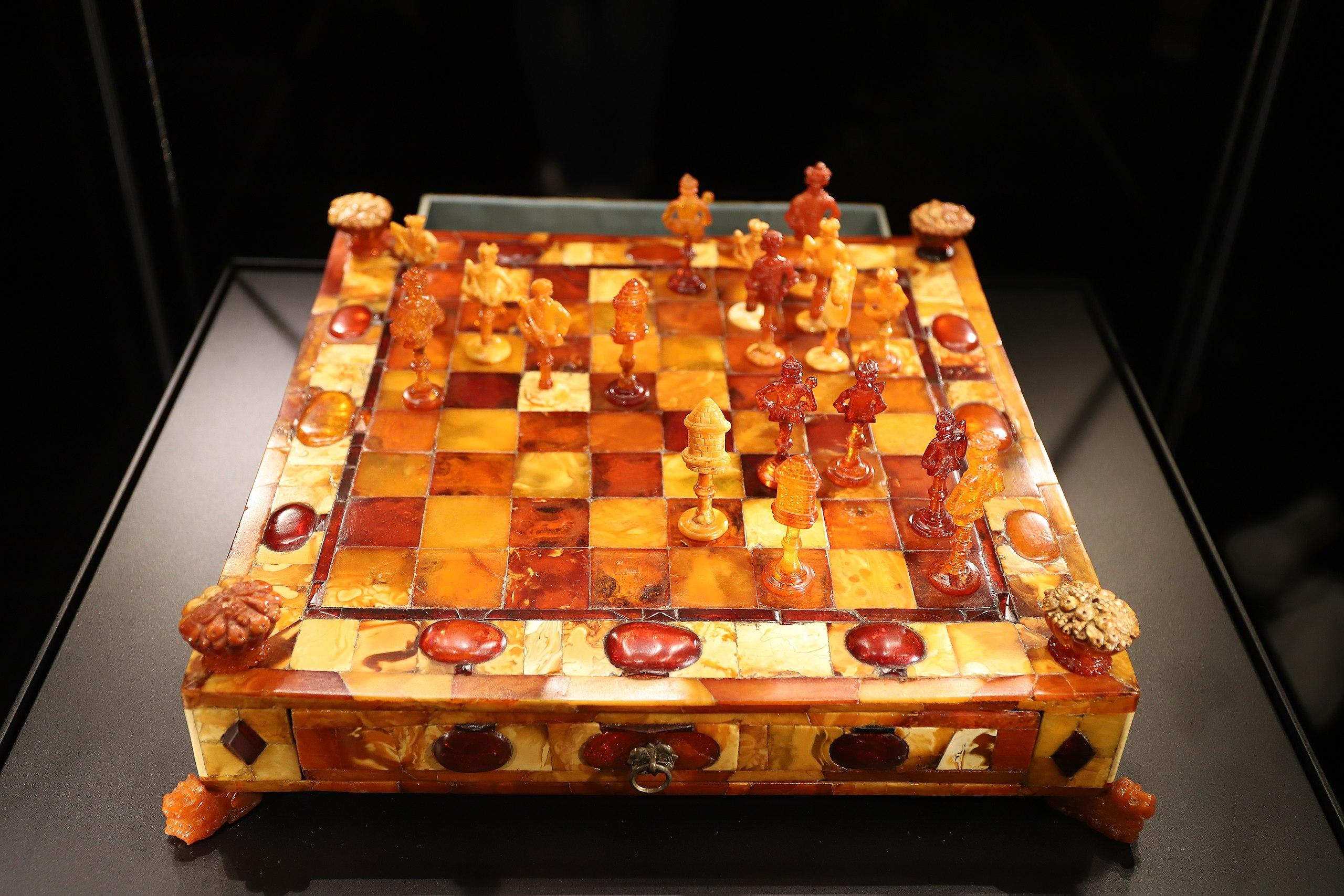 A chessboard in amber at the Museum of Amber in Gdansk/Wikimedia Commons photo by Krzysztof Szeląg