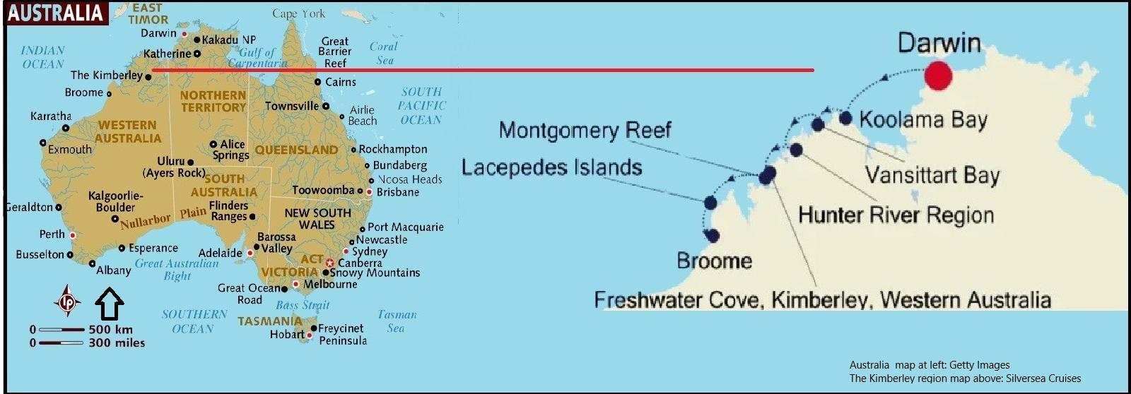 Large map by Silversea; smaller map by Getty Images
