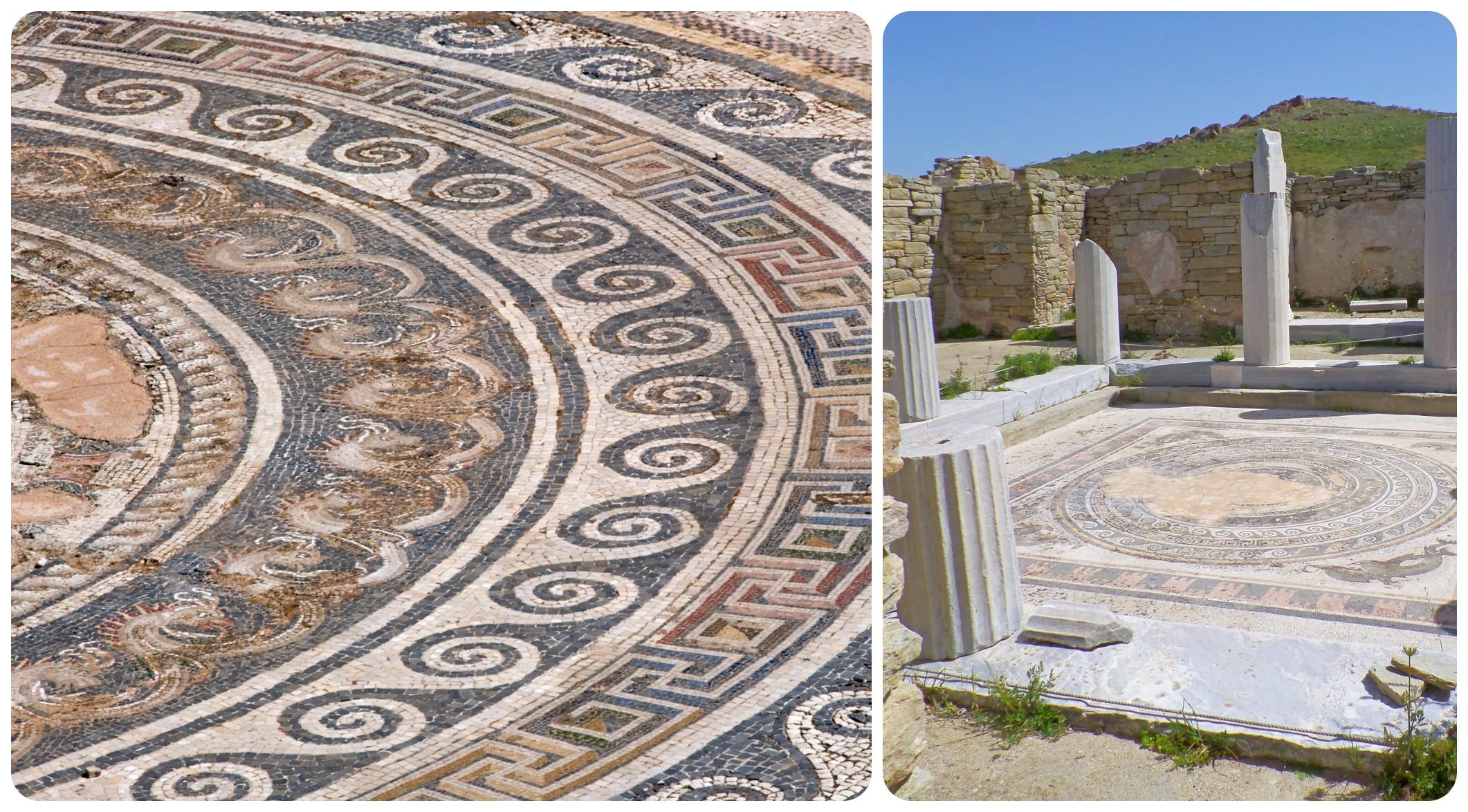 Floor mosaic of the Peristyle Courtyard of the House of the Dolphins in Delos, Greece/Getty Images