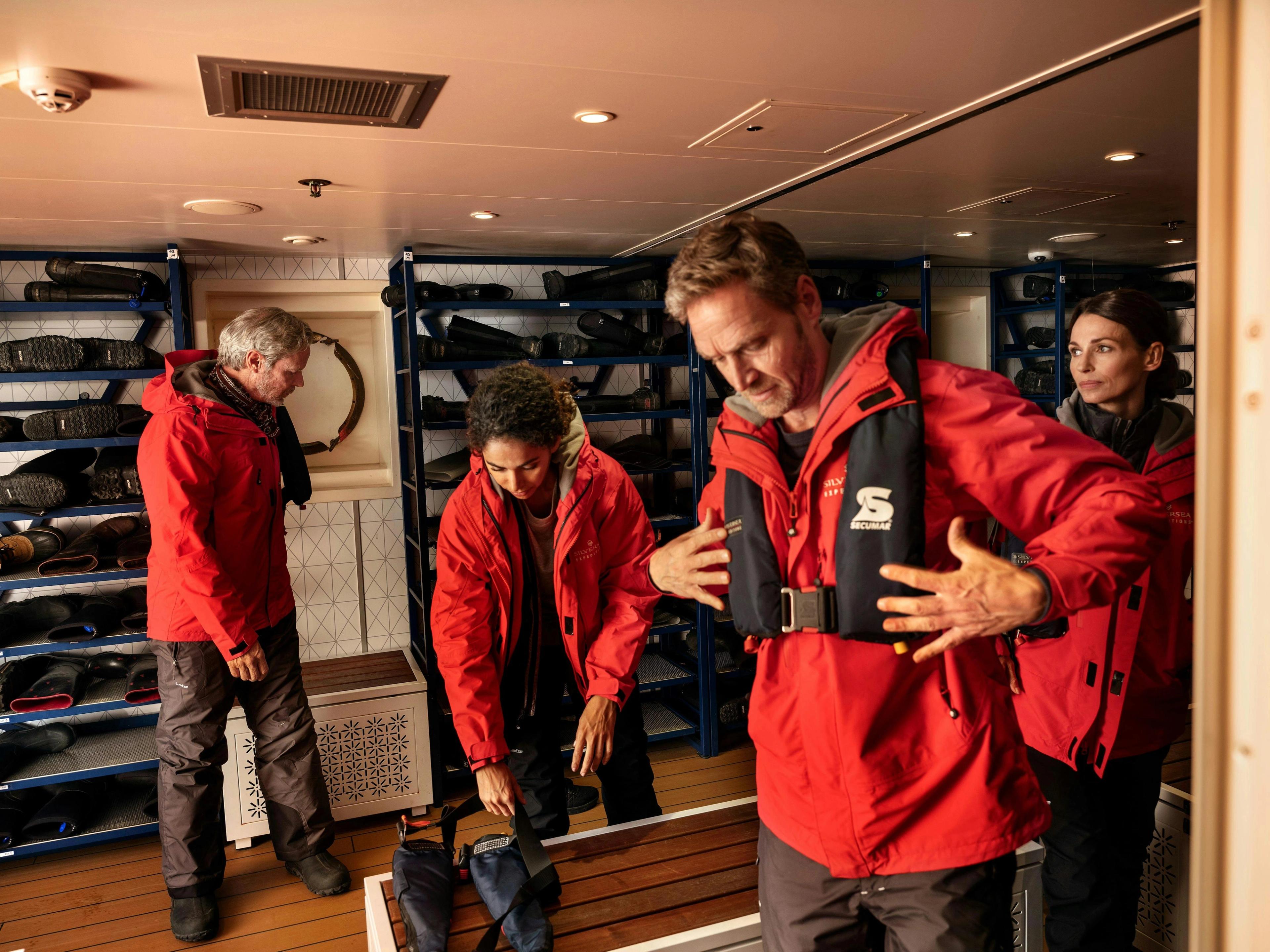 In the mudroom on Arctic and Antarctica cruises, you put on your gear, preparing to head out on the day's expedition. /Silversea photo
