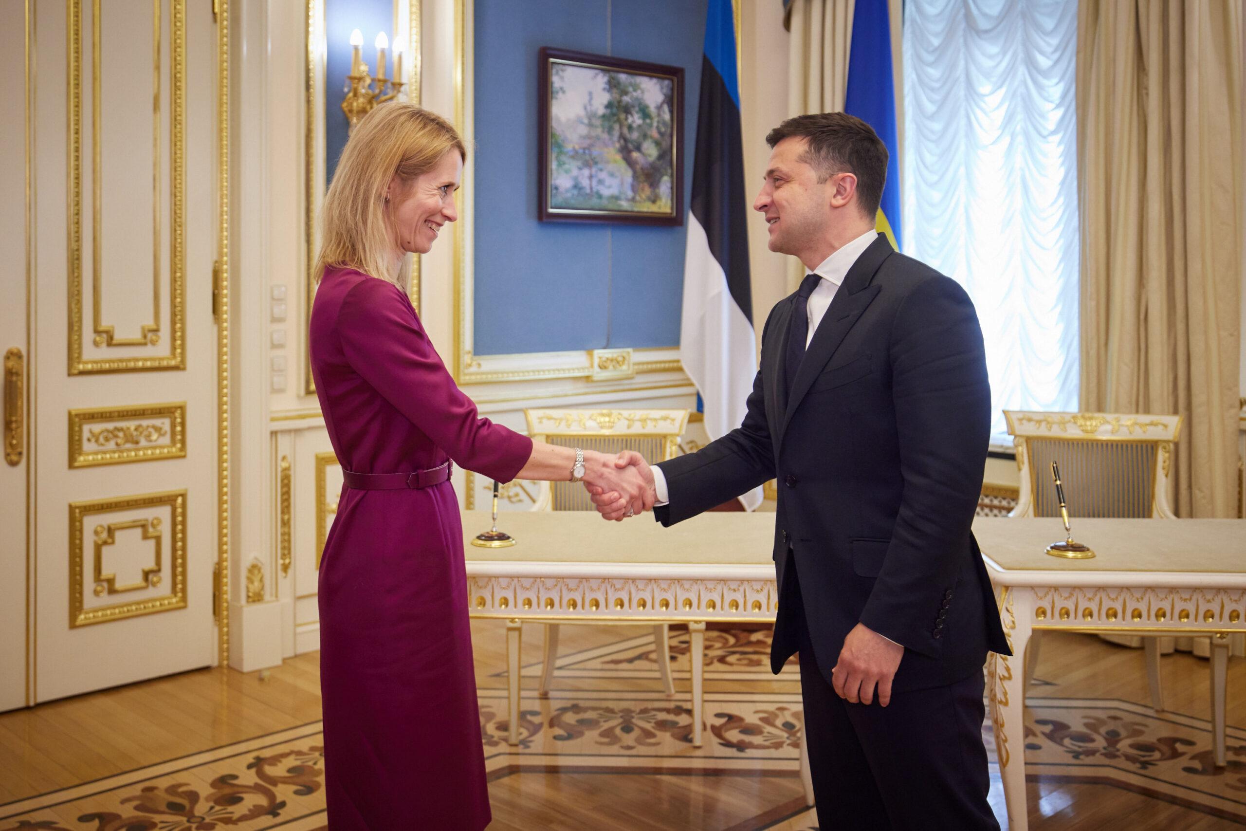 Estonian Prime minister Kaja Kallas meets with Ukrainian President Volodymyr Zelensky in Kyiv in 2021./Wikimedia Commons