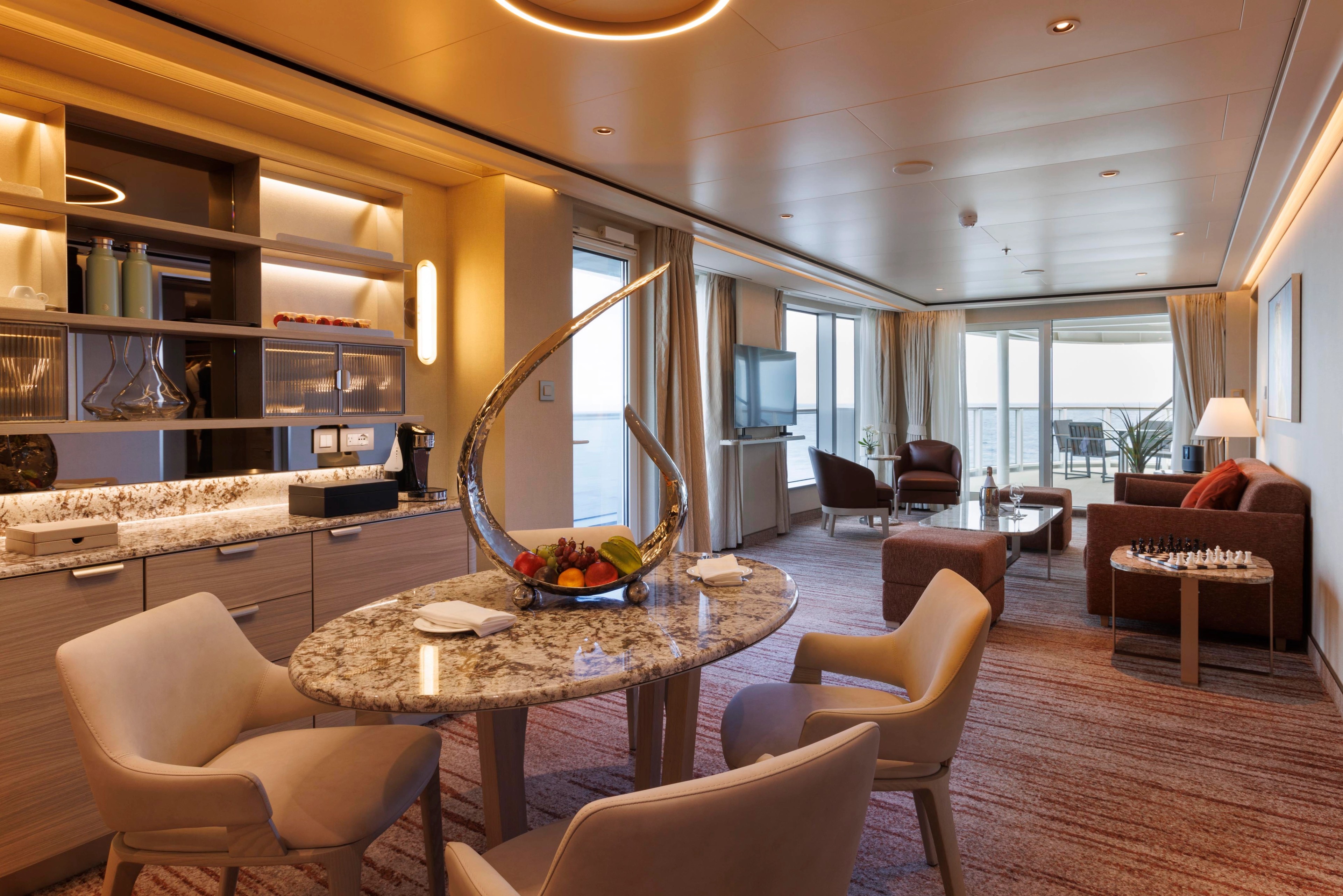 The Otium Suite on Silver Nova is the largest onboard — and features a spacious, aft-facing balcony./Silversea