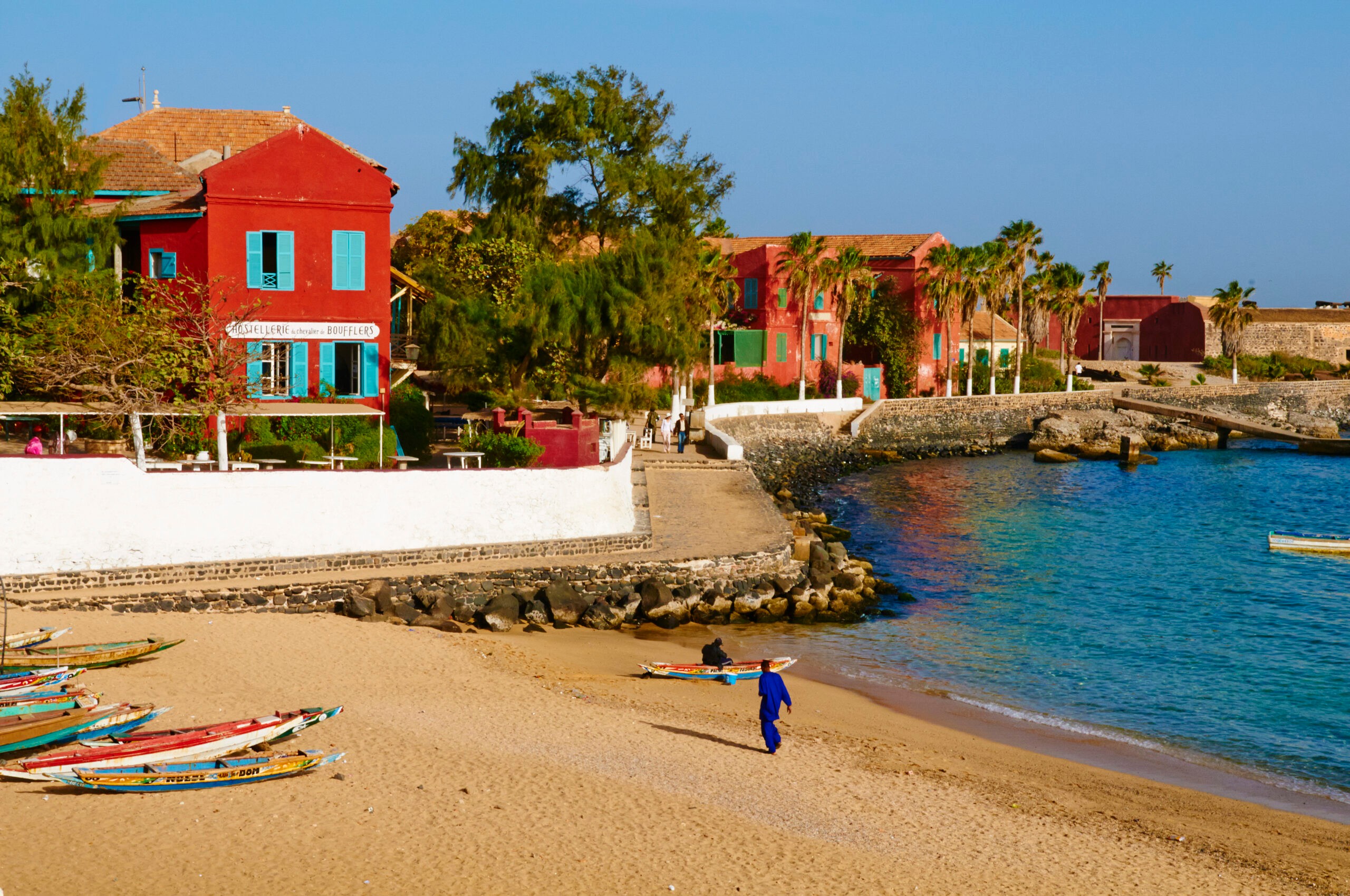 Gorée Island was a traditional slaving and trading port, by the colonial powers of Europe. It is a small town of historic houses, with a fort and a protected harbor for trading./Getty Images