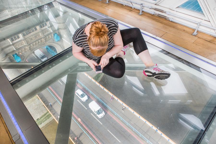 A view from the glass walkways of Tower Bridge./@TowerBridgeandMonument