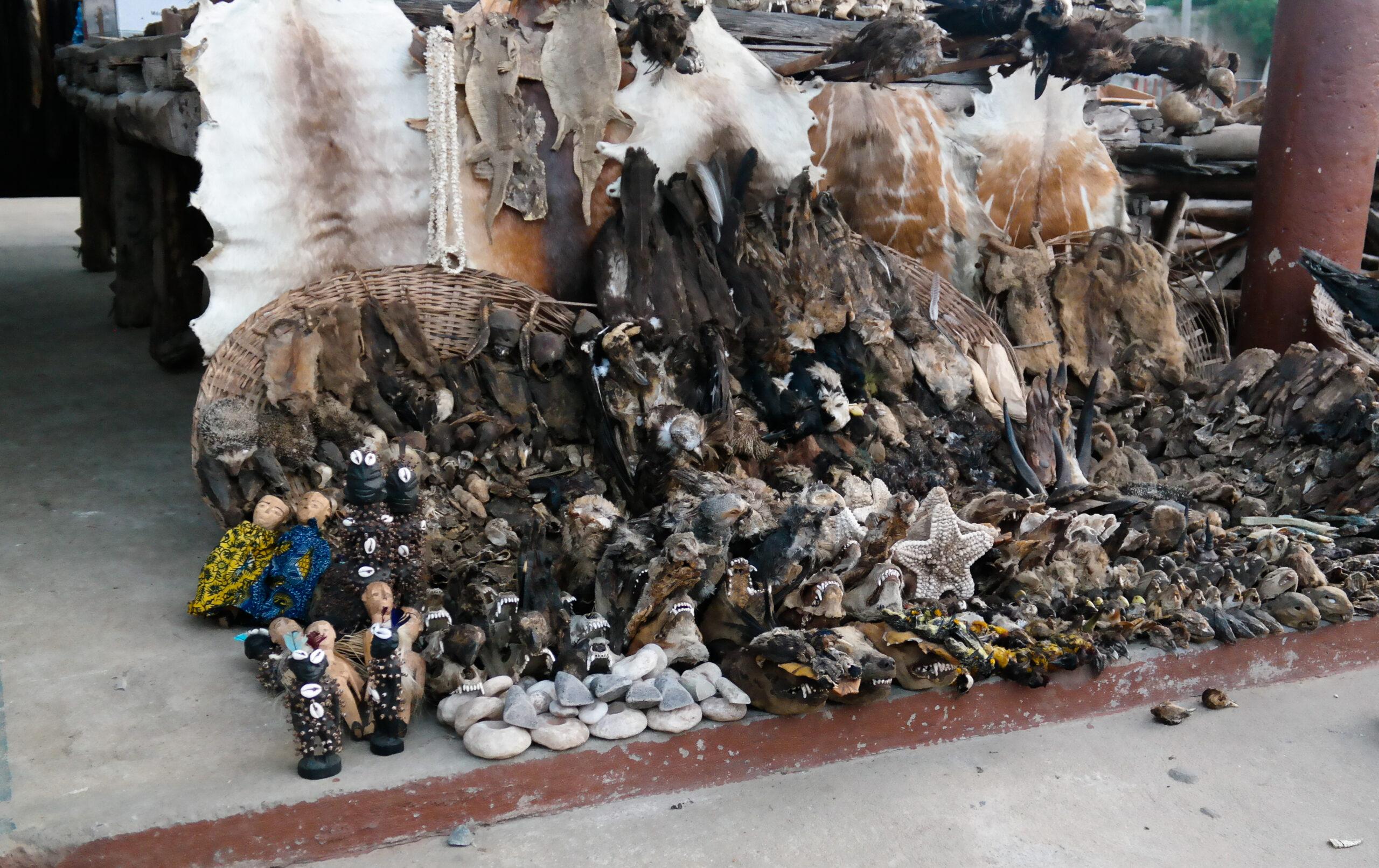 About quarter of the population Benin practices Vodun, or voodoo. Here a market that specializes in objects used in the practice./Shutterstock