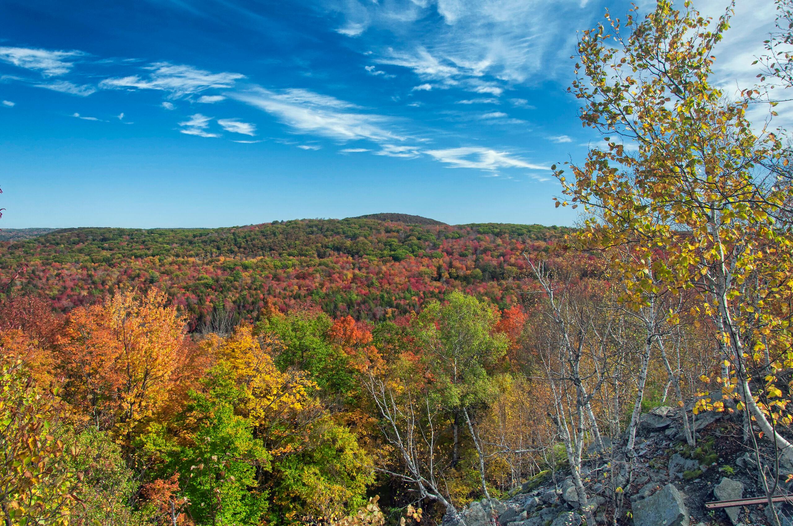 An aerial view of the mountains around Becket Quarry in Massachusetts on an autumn day/Getty Images