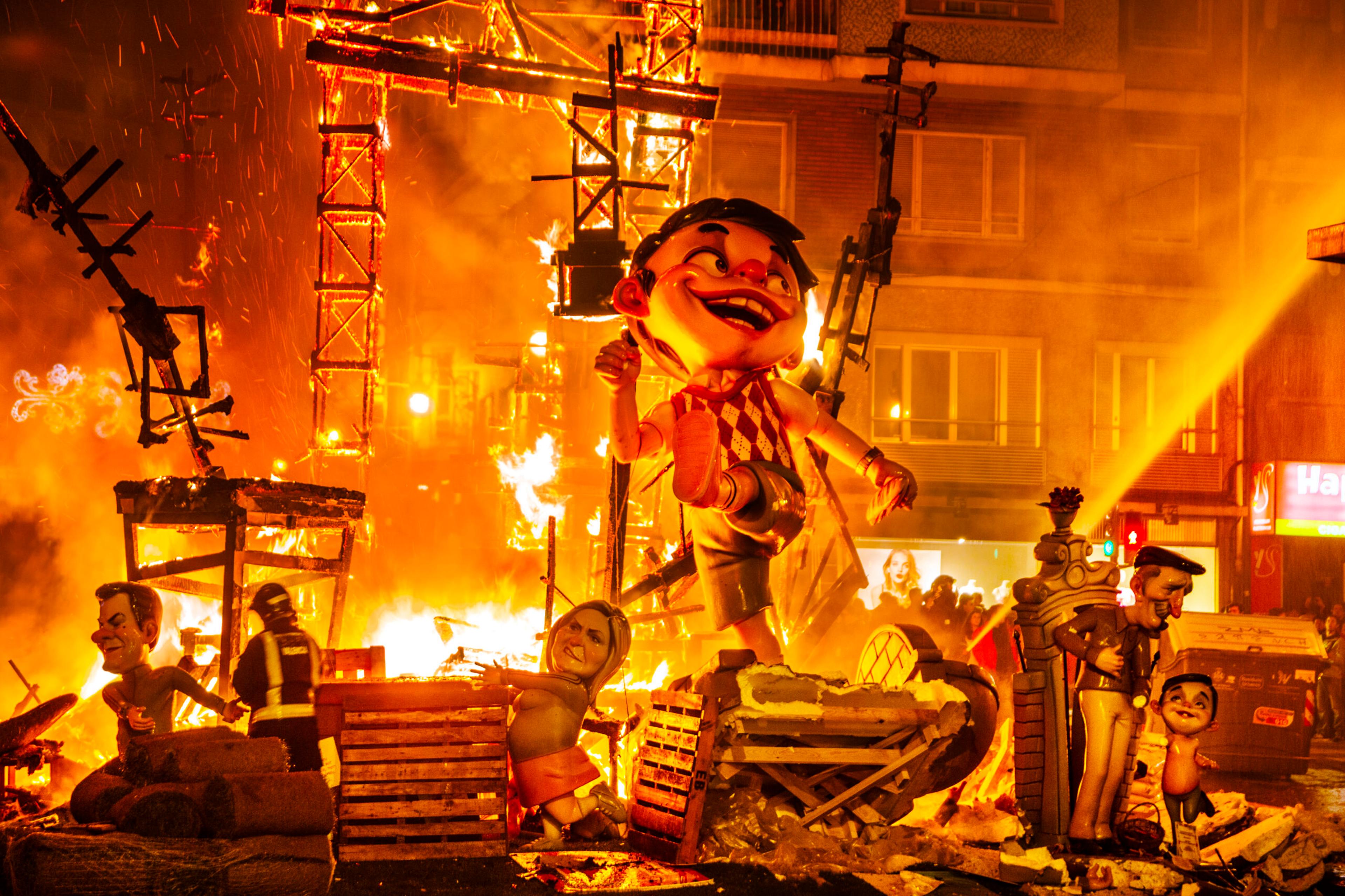On March 19 each year, the carefully constructed fallas are burned (but for one voted the best) in the streets of Valencia, Spain. /Getty Images