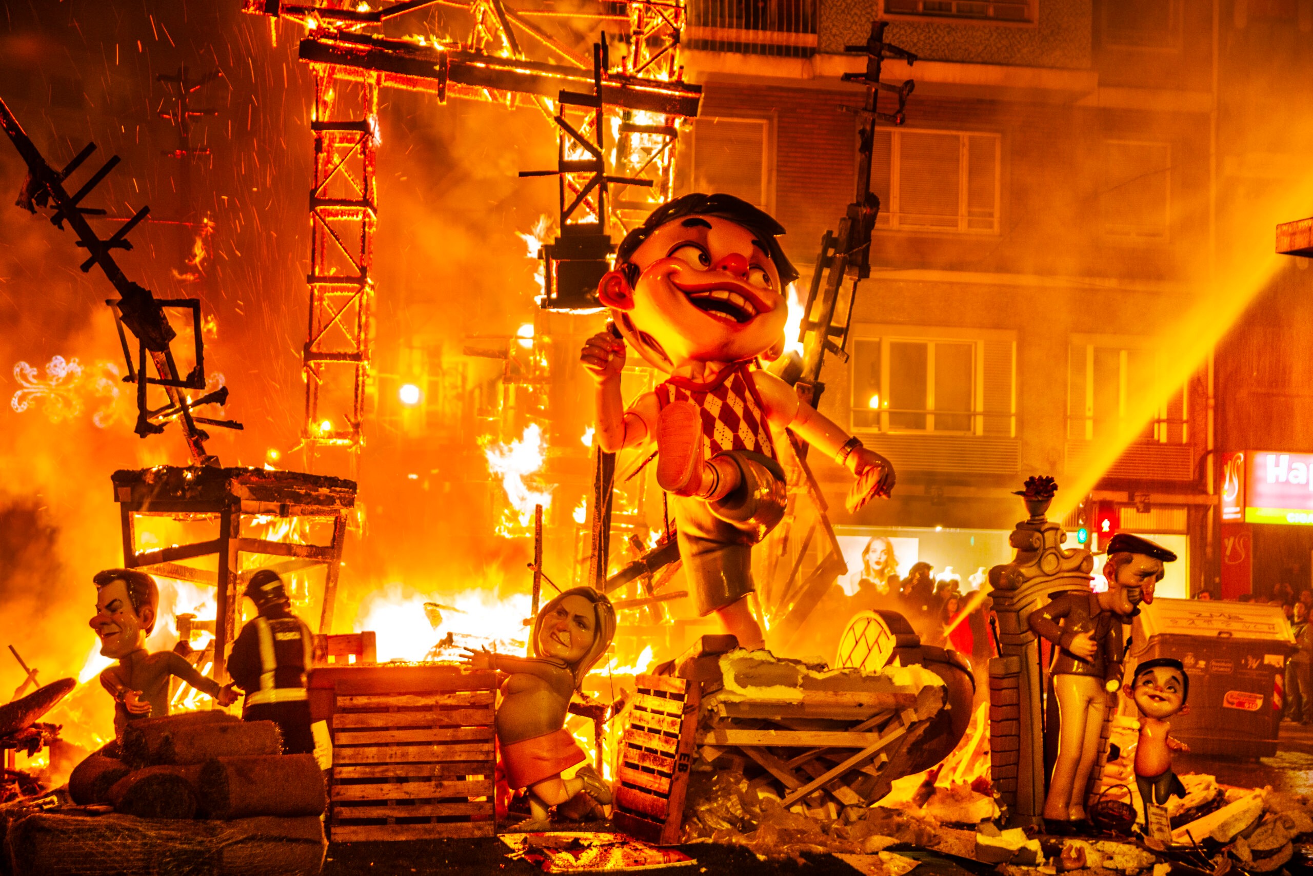On March 19 each year, the carefully constructed fallas are burned (but for one voted the best) in the streets of Valencia, Spain. /Getty Images