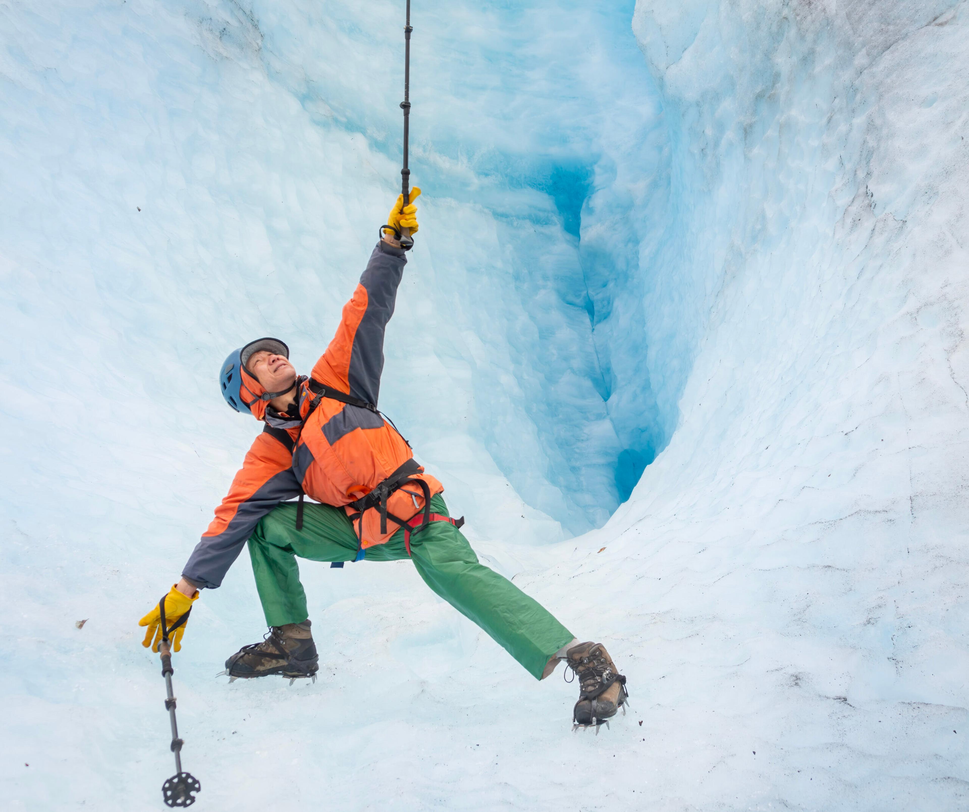 Sometimes, focusing on the details can yield a great shot, like this one of a hiker doing yoga poses in front of a glacier crevasse at Exit Glacier, just outside of Seward, Alaska./Getty Images