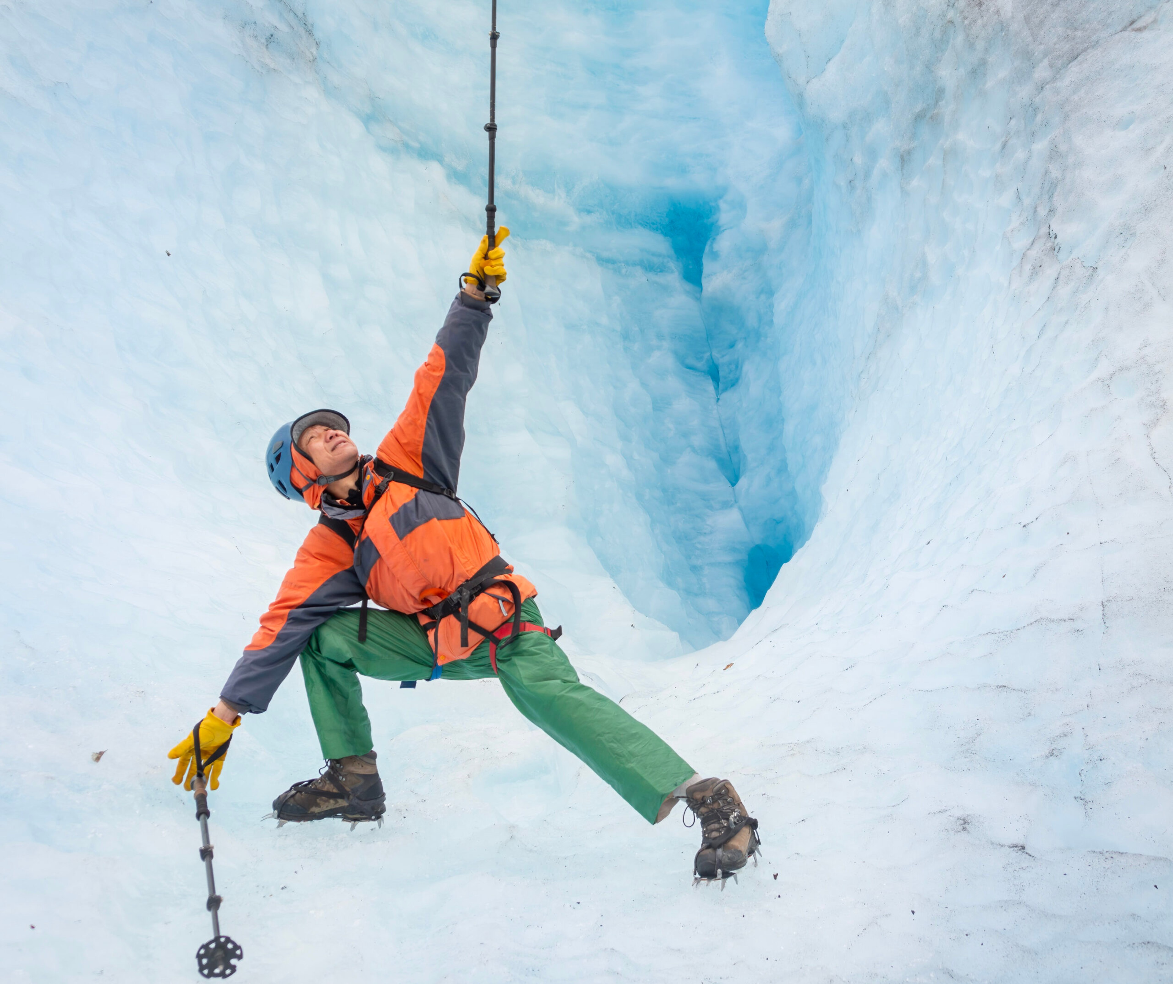Sometimes, focusing on the details can yield a great shot, like this one of a hiker doing yoga poses in front of a glacier crevasse at Exit Glacier, just outside of Seward, Alaska./Getty Images