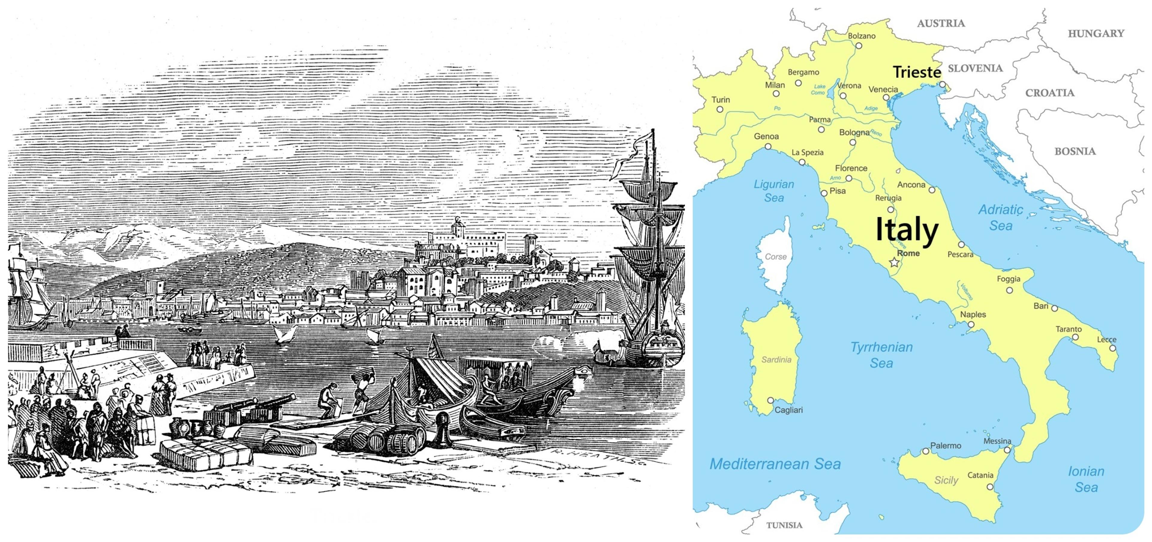 An old engraving of Trieste in northern Italy/Getty Images