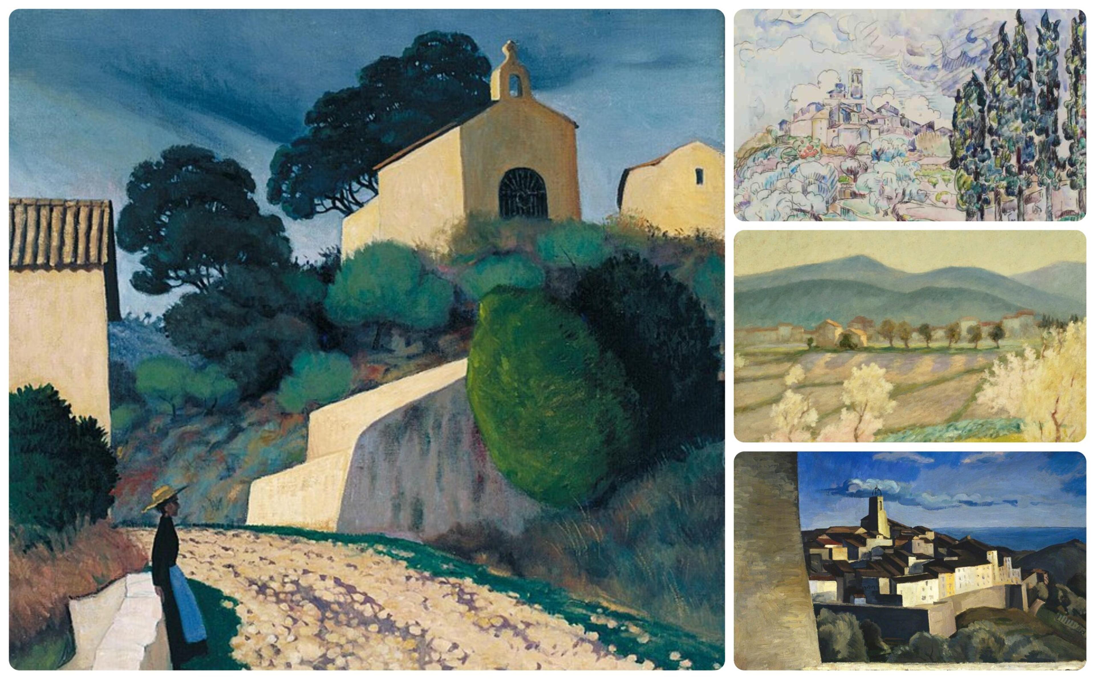 Saint-Paul de Vence by various artists: At left, Félix Vallotton, 1922; upper right, Paul Signac, 1921; middle right Rupert Bunny, 1922-23; and Jean Hippolyte Marchand, 1921.