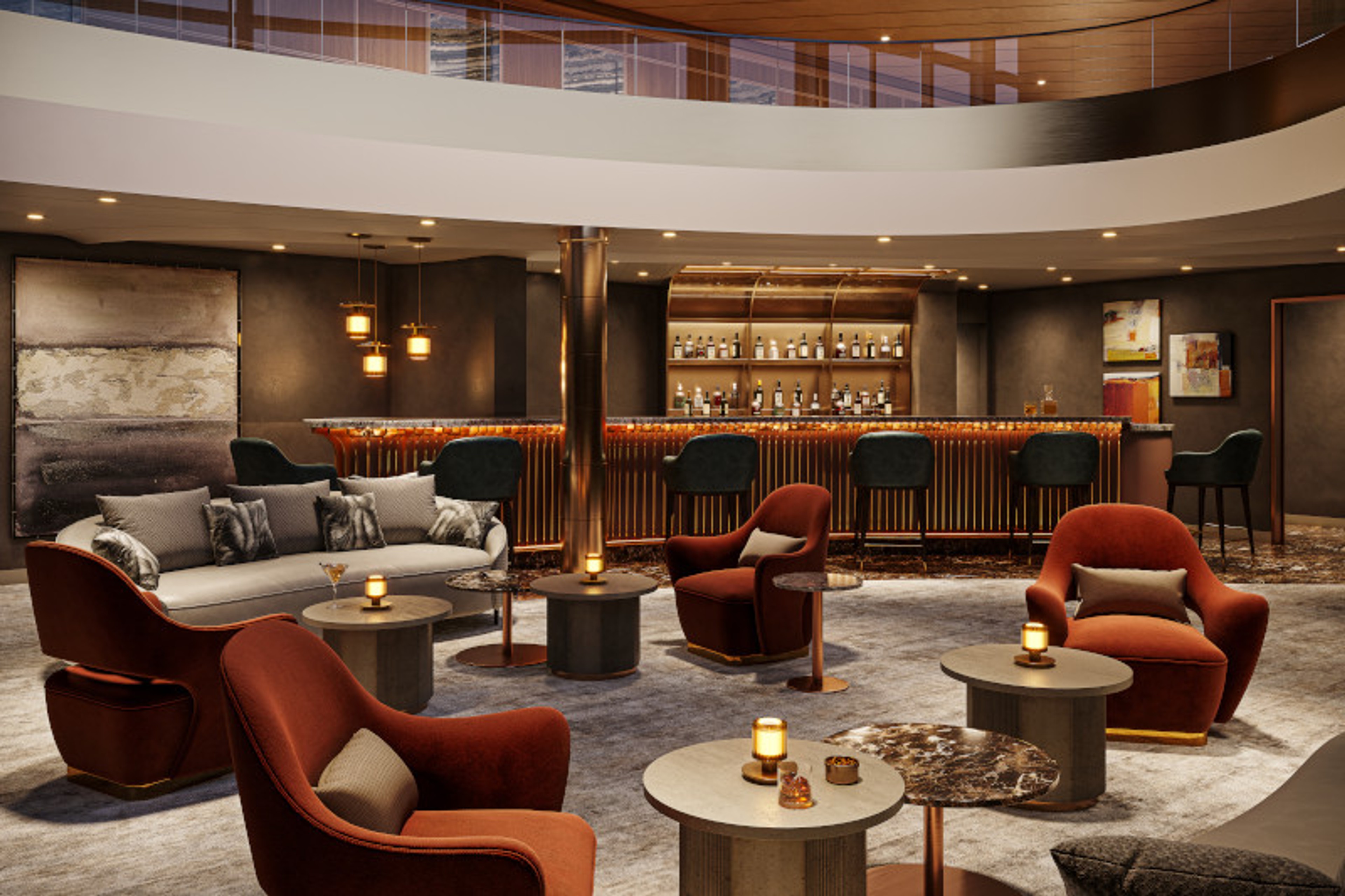 An all-new concept, The Shelter, a Champagne bar on Silver Nova specializes in some of Moet Hennessy's most prestigious Champagnes. Photo by Teijo Niemela for Silversea.