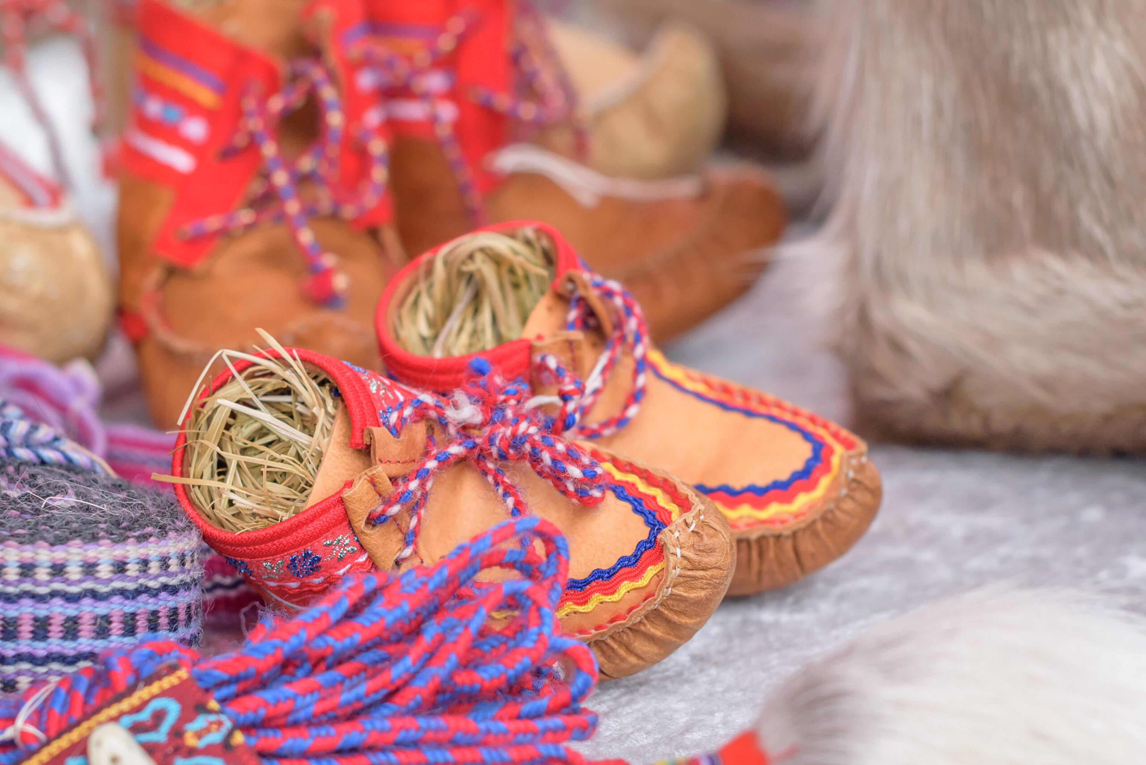 Traditional Sami handmade leather children's footwear, made from reindeer hide/Getty images