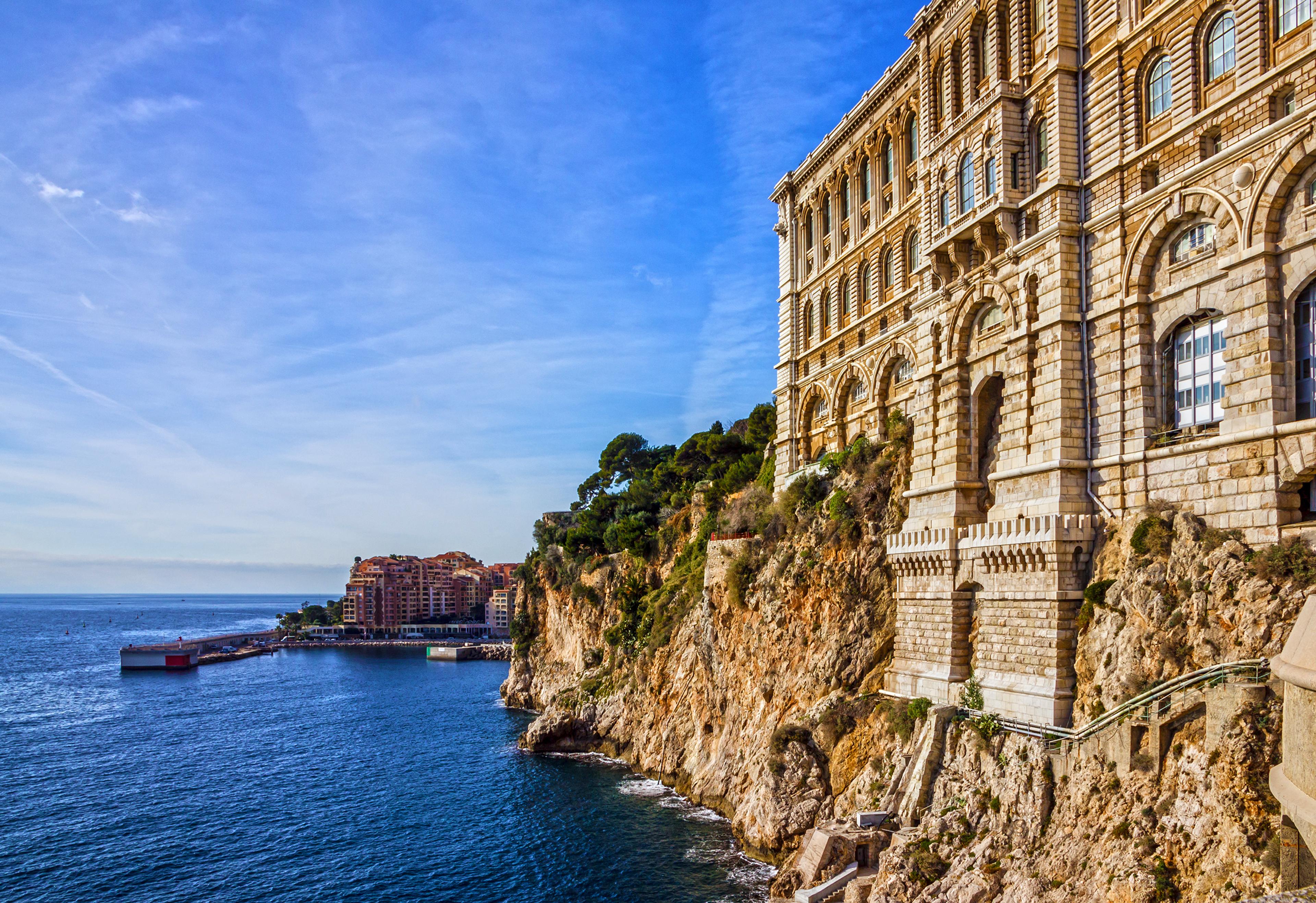 Perched dramatically on the sheer cliffside of Le Rocher (The Rock) in Monaco-Ville, this Baroque Revival "Temple of the Sea" rises 279 feet (85 meters) directly above the Mediterranean Sea.