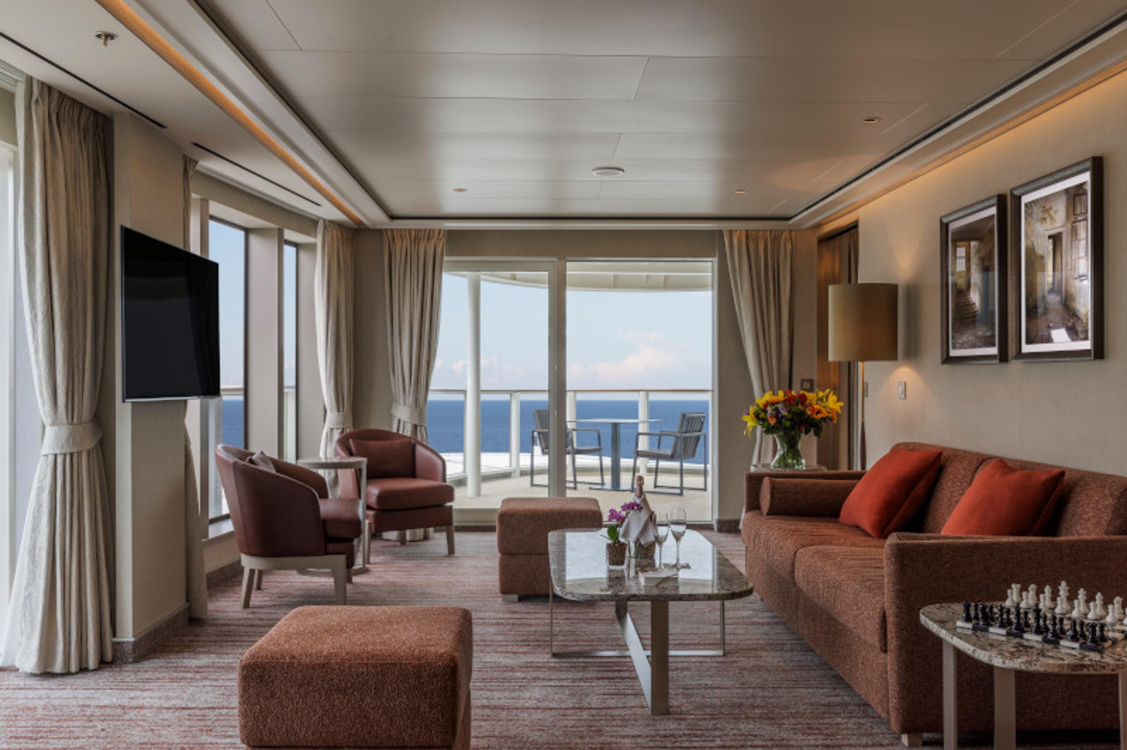 The lavish Otium suite on Silver Nova and Silver Ray is the largest in the Silversea fleet./Silversea