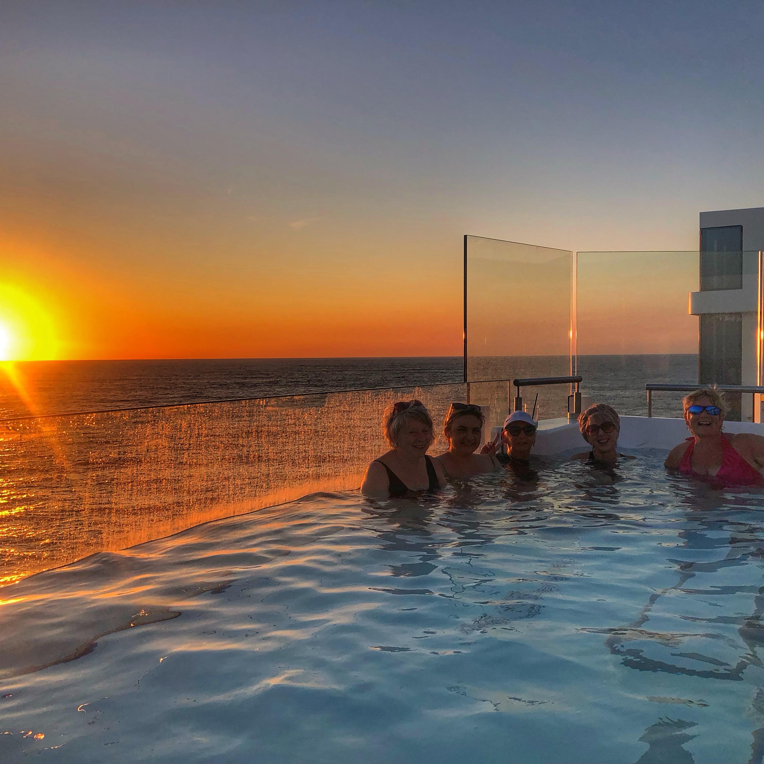Sunsets over the Atlantic are even more magical from Silver Nova's majestic hot tub. /Photo by Carolyn Spencer Brown for Silversea