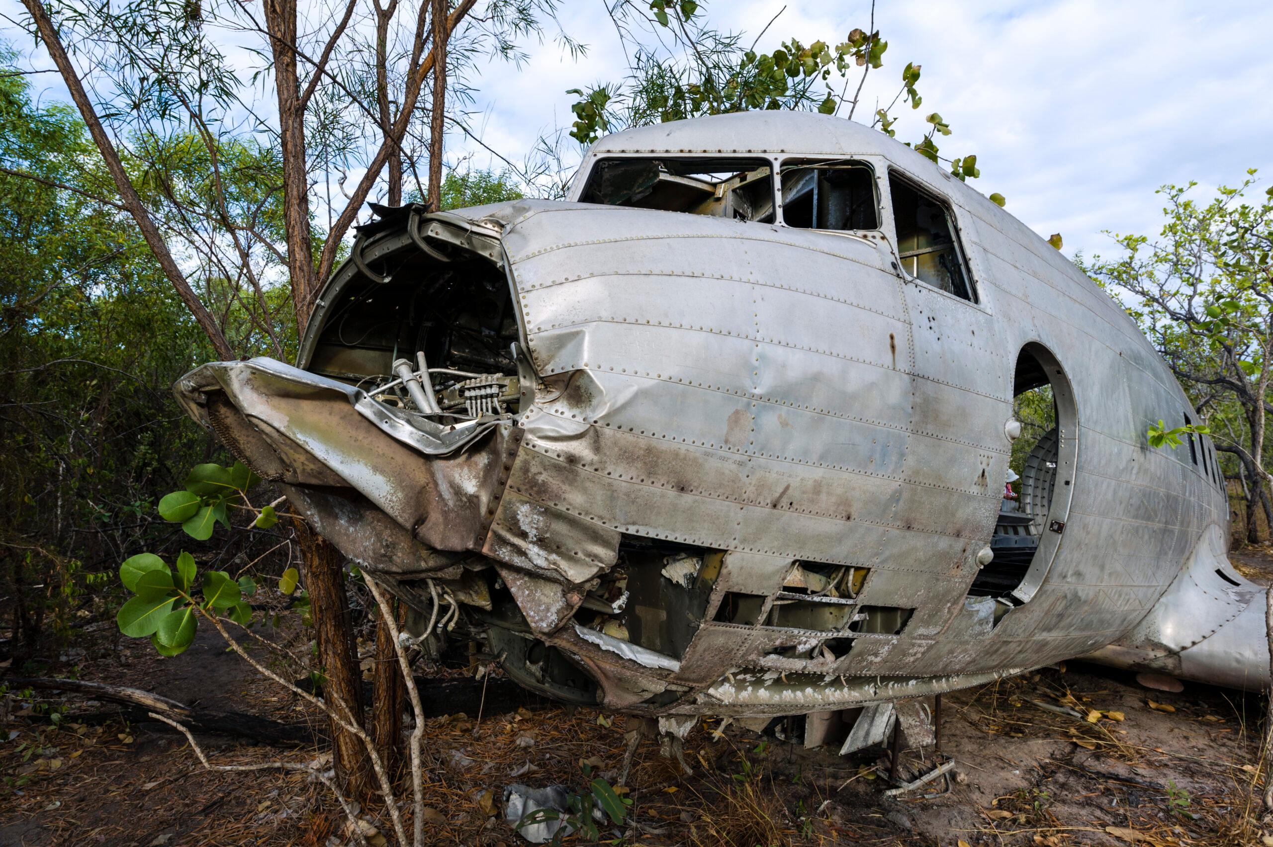 The wrecked cockpit and fuselage of a C-53 (like a DC 3 but for military use) that crashed during World War II in Vansittart Bay/Getty Images