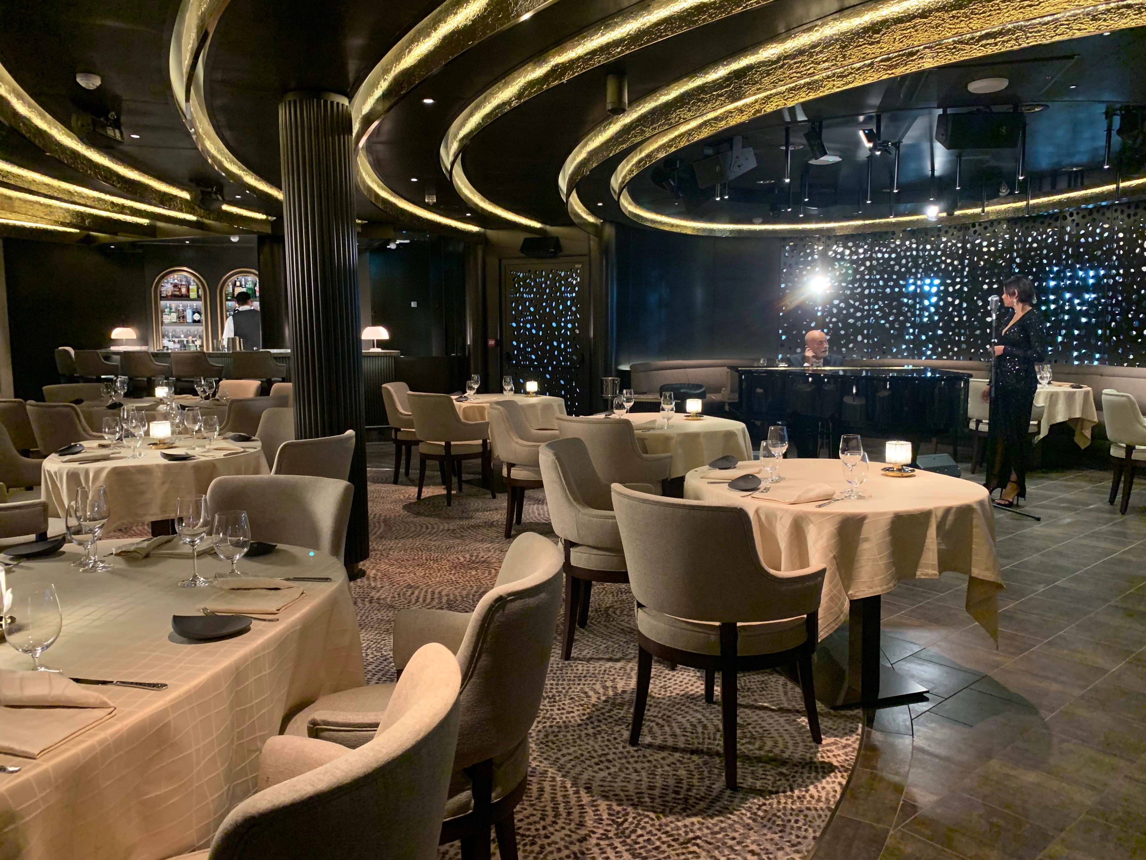 Silver Note entertainment duo is getting ready to perform. On Silver Nova. Photo by Teijo Niemela for Silversea.