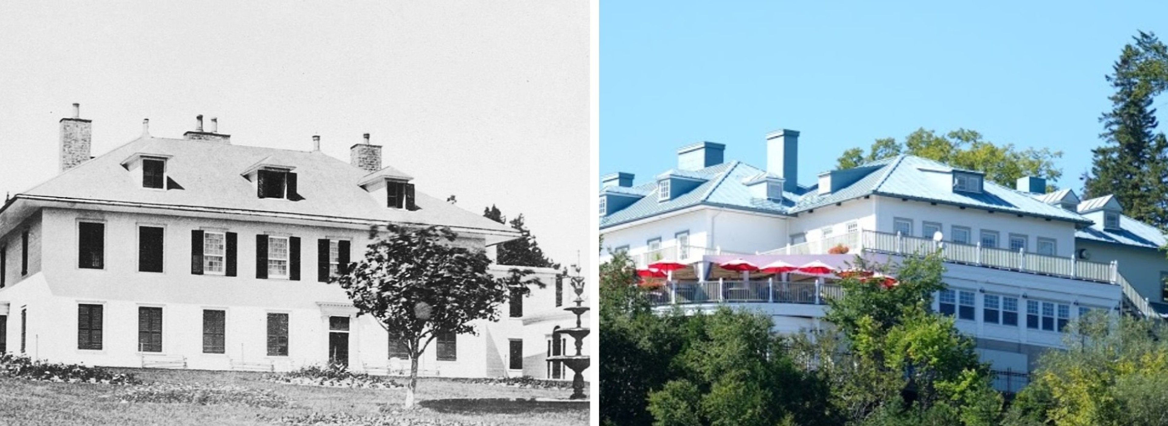 Quebec"s Manoir Montmorency about 1900 and in recent times/Photos Wikimedia Commons and at right by Stefanos Stefanos