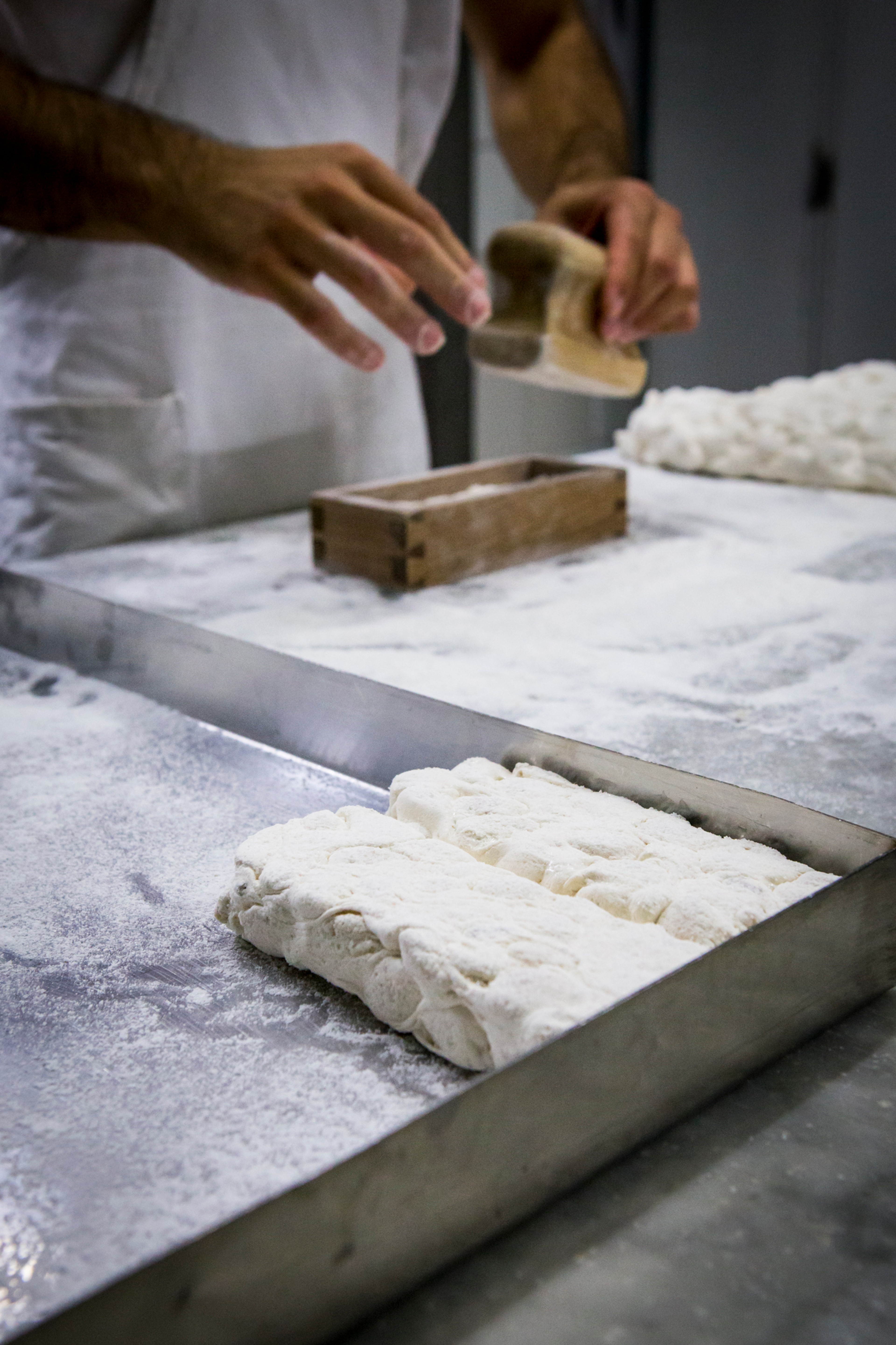 Shaping almond nougat blocks at Caffè Sicilia. Everything is done by hand./Giuseppe Portuesi