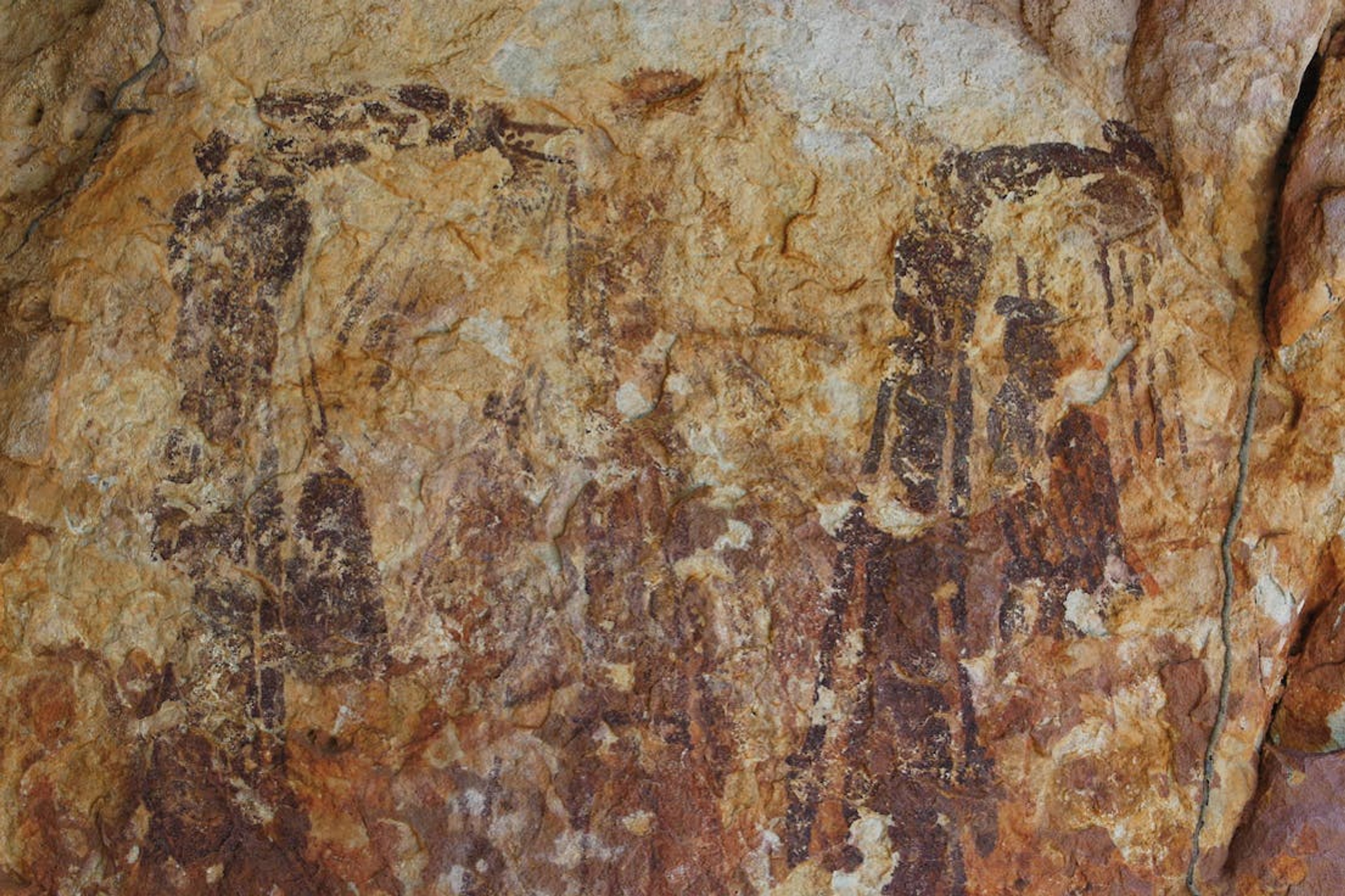Gwion art, also known as Bradshaw rock paintings, typically depicts dynamic, stick-like figures./Denis Elterman