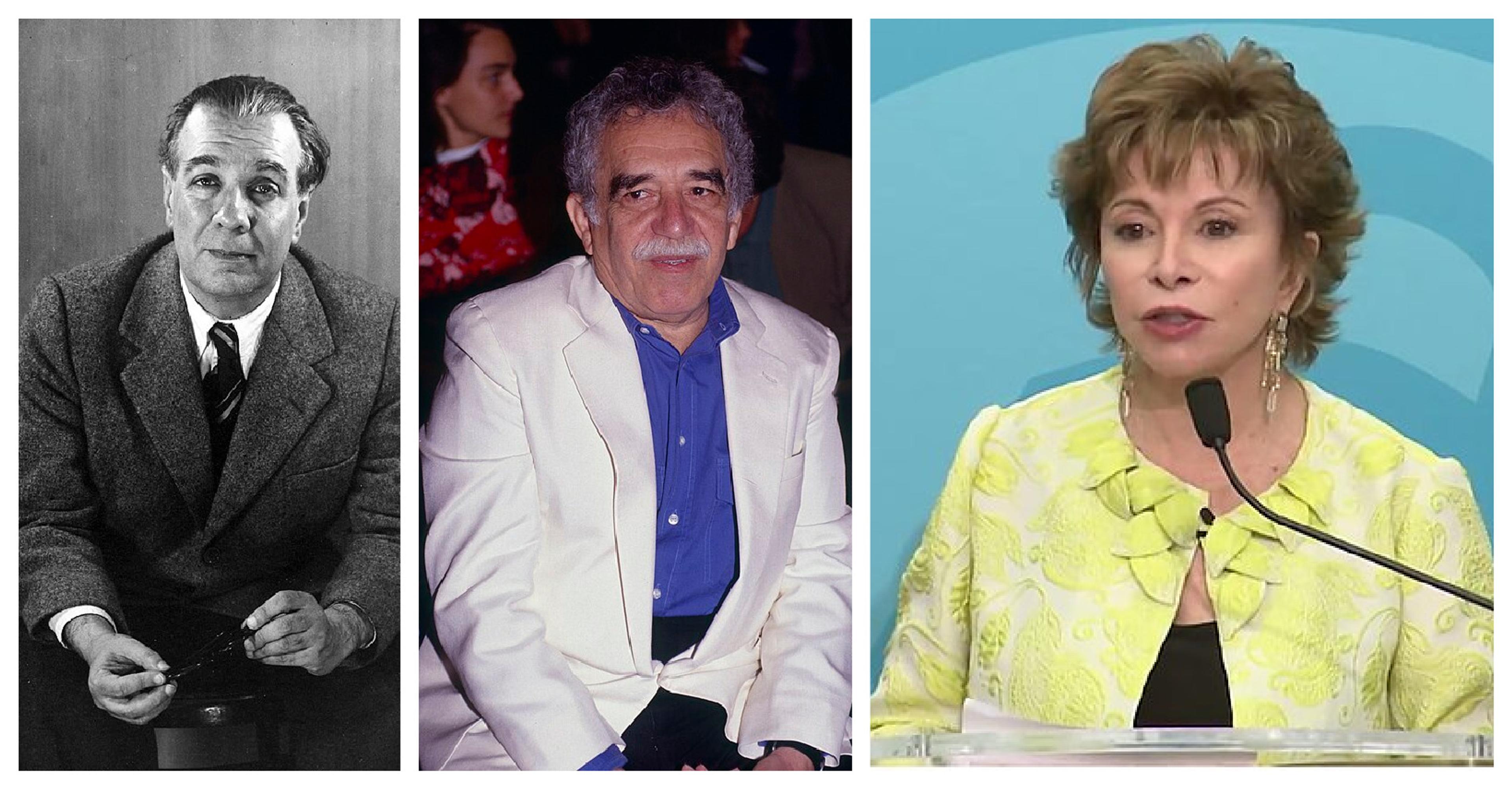From left: Jorge Luis Borges, Gabriel Garcia Márquez and Isabel Allende/Photos Wikimedia Commons/Borges by Grete Stern, Garcia Marquez by Gorup de Besanez; Allende by City Club of Cleveland.