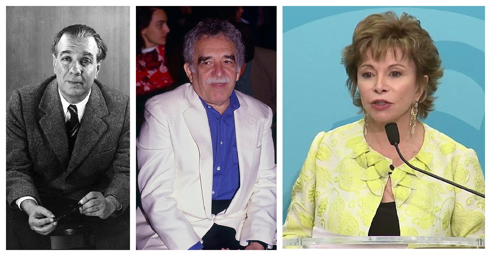 From left: Jorge Luis Borges, Gabriel Garcia Márquez and Isabel Allende/Photos Wikimedia Commons/Borges by Grete Stern, Garcia Marquez by Gorup de Besanez; Allende by City Club of Cleveland.