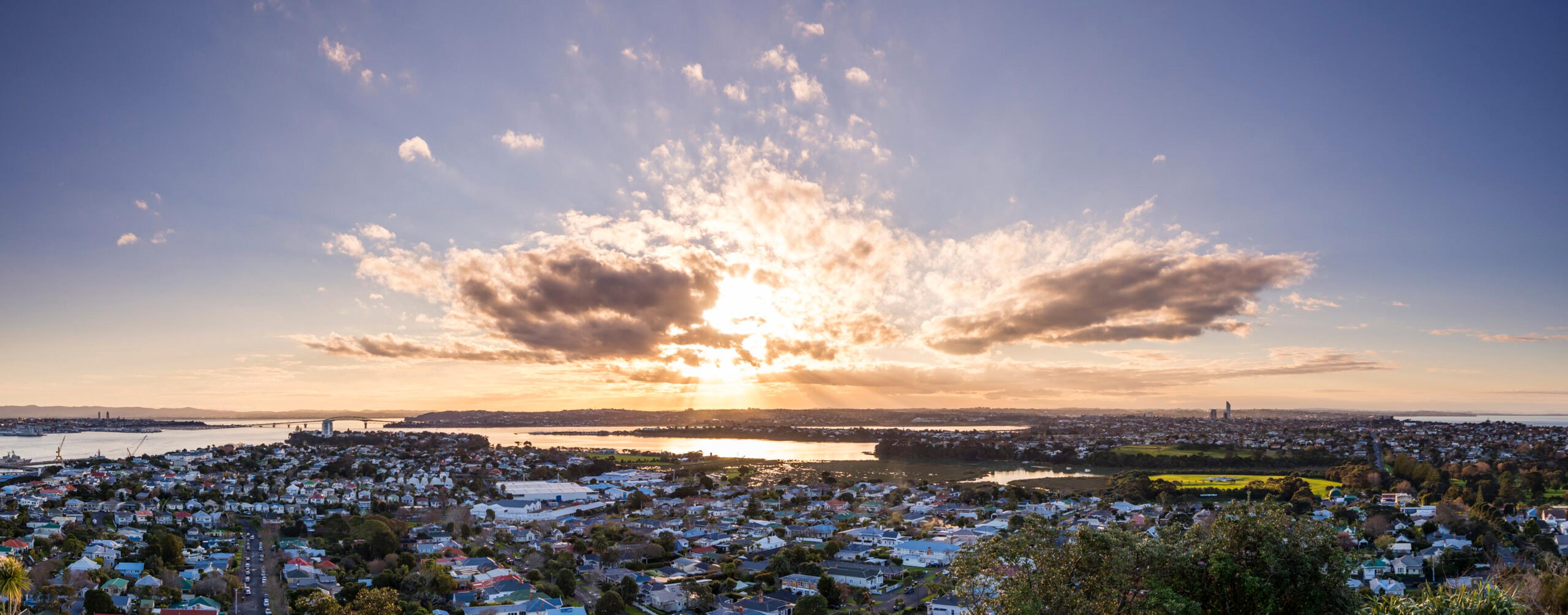 Mount Victoria offers spectacular views of the city, especially at sunset in Devonport. New Zealand./Getty Images