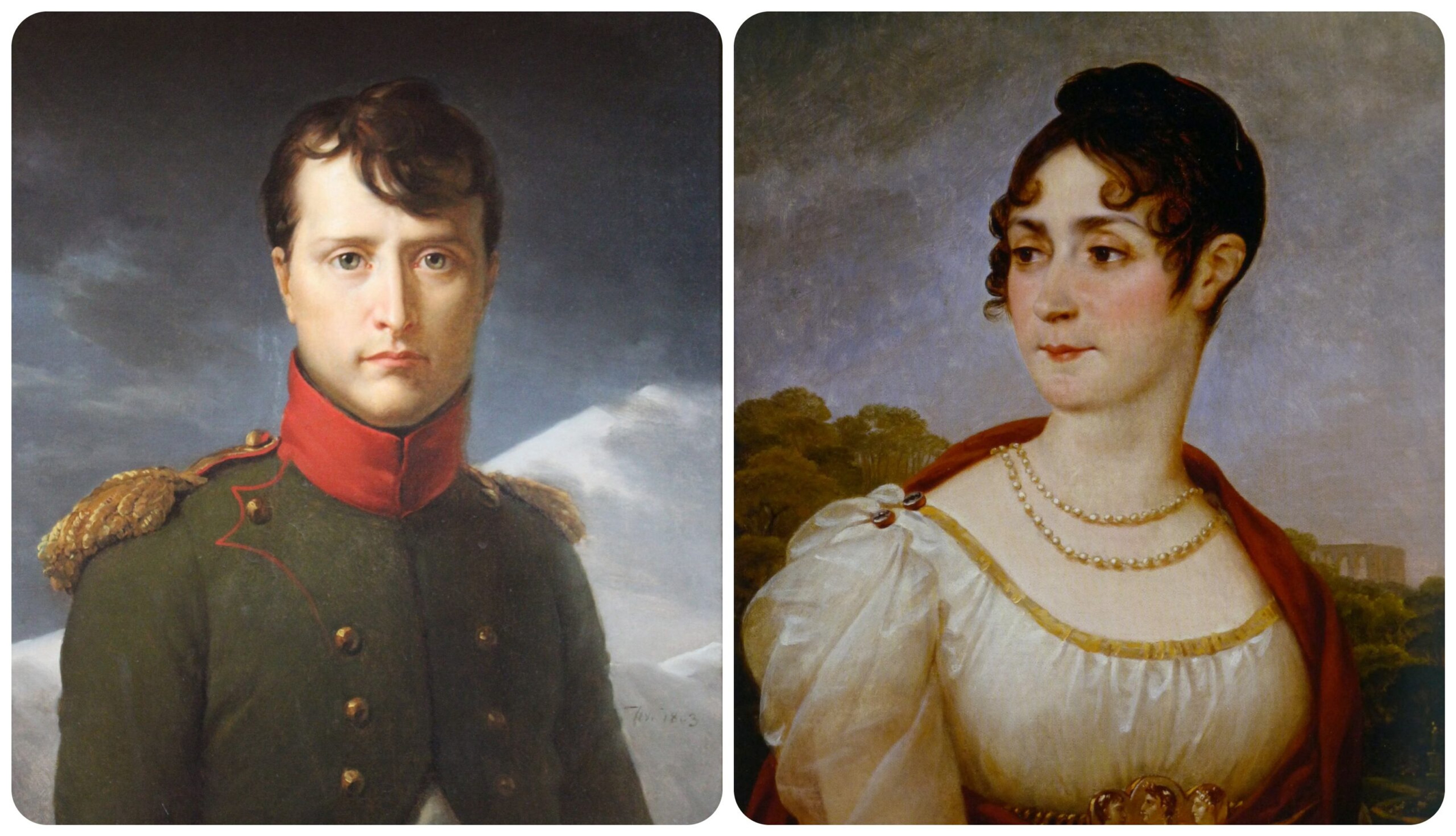 Napoleon, in a portrait by François Gérard, 1803; and Joséphine in a portrait Antoine-Jean Gros, 1809/Wikipedia