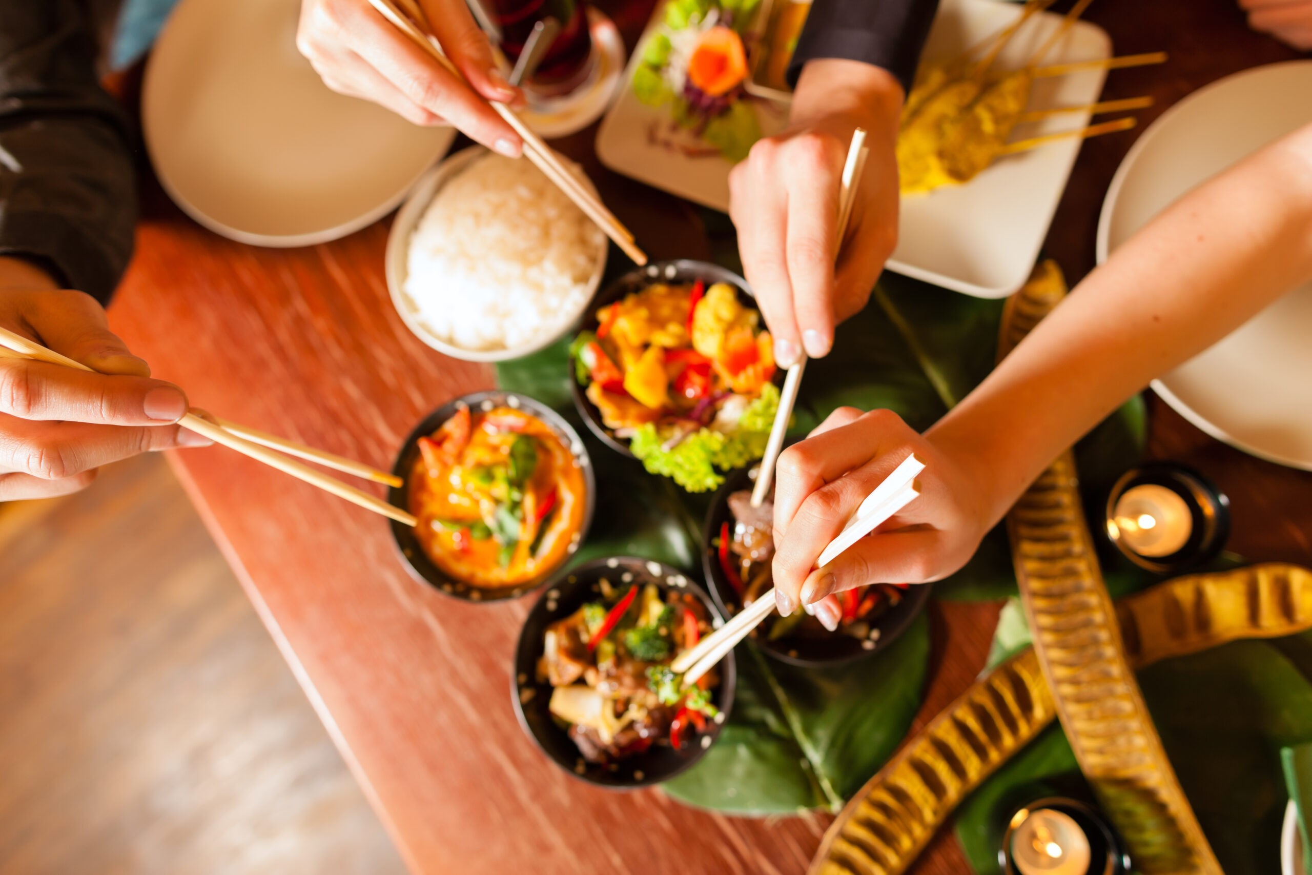 Take your time with a Thai dinner; think of it as a tasting and slow down./Getty Images