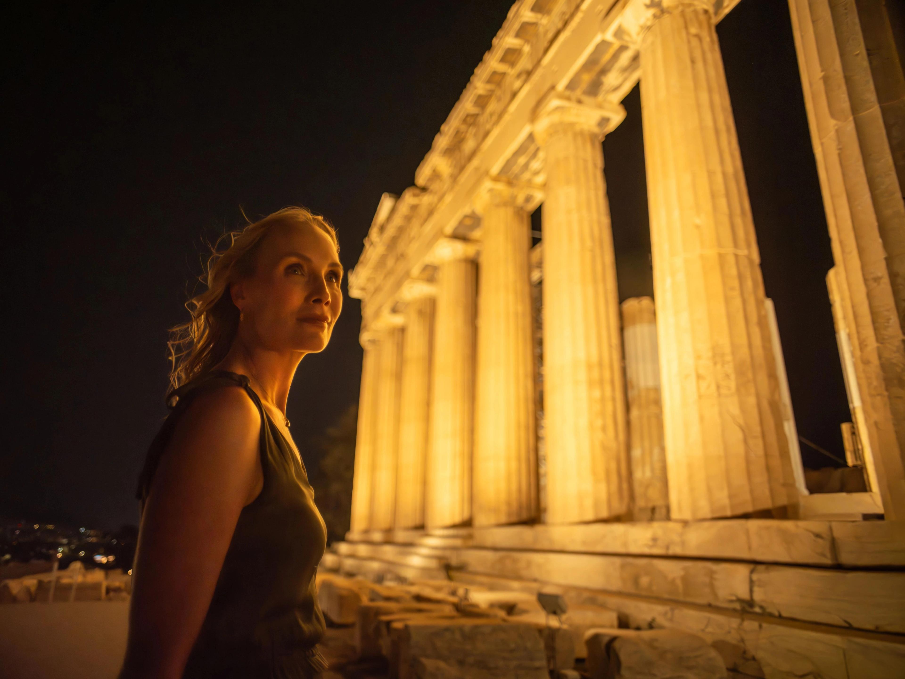 Athens Parthenon ancient temple ruins showcasing majestic Doric columns framing bright blue skies.