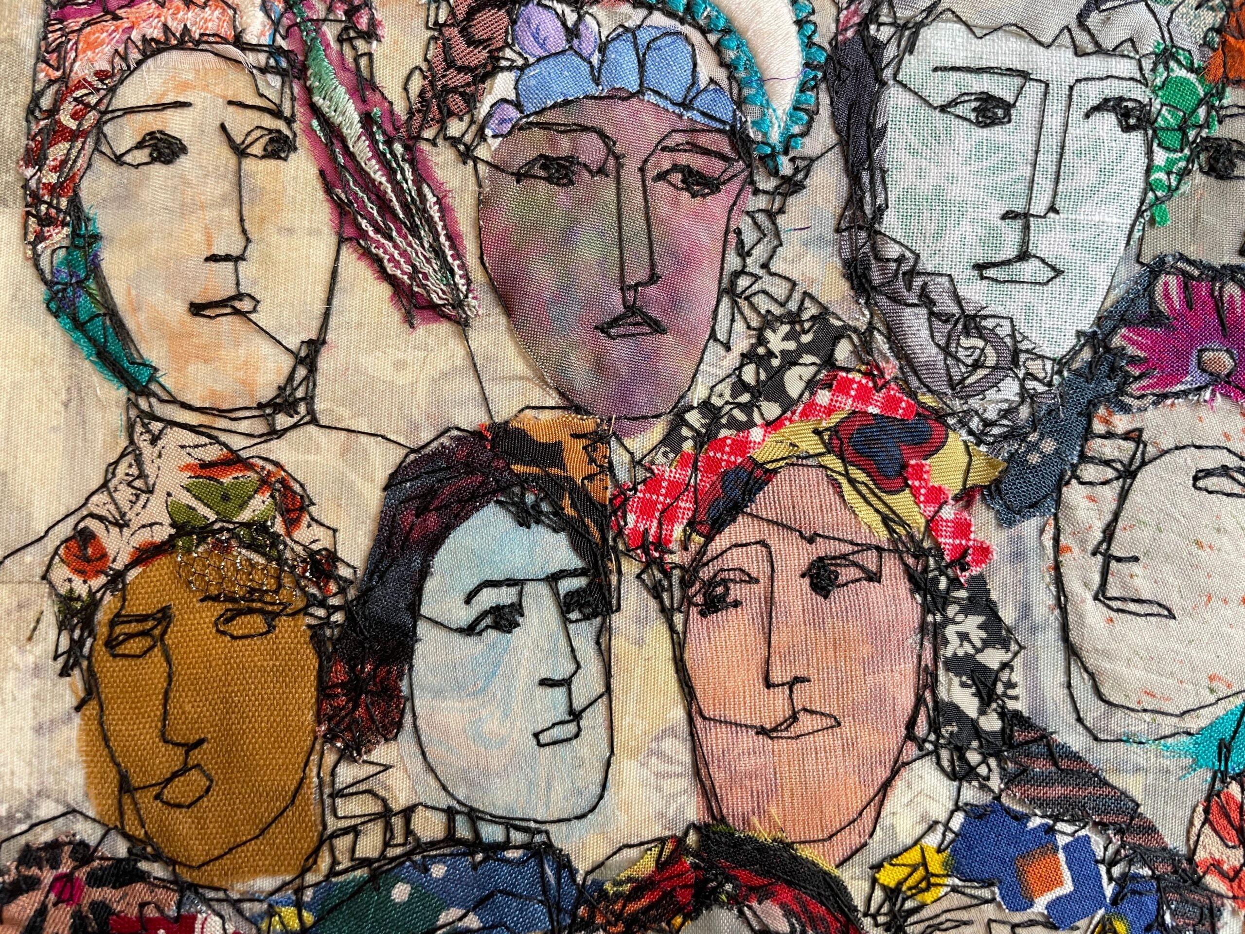 Batool Showghi and miniature works incorporating stitching and paint, among other things.