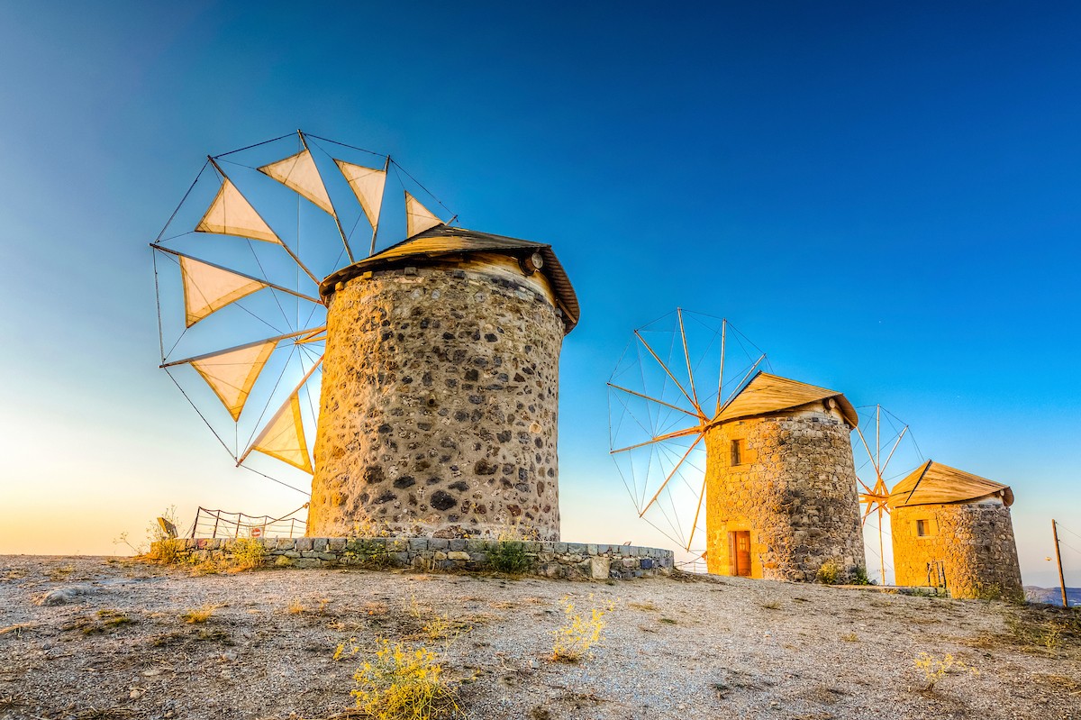 Picturesque windmills dot the landscape of Chora Village in Patmos./Shutterstock
