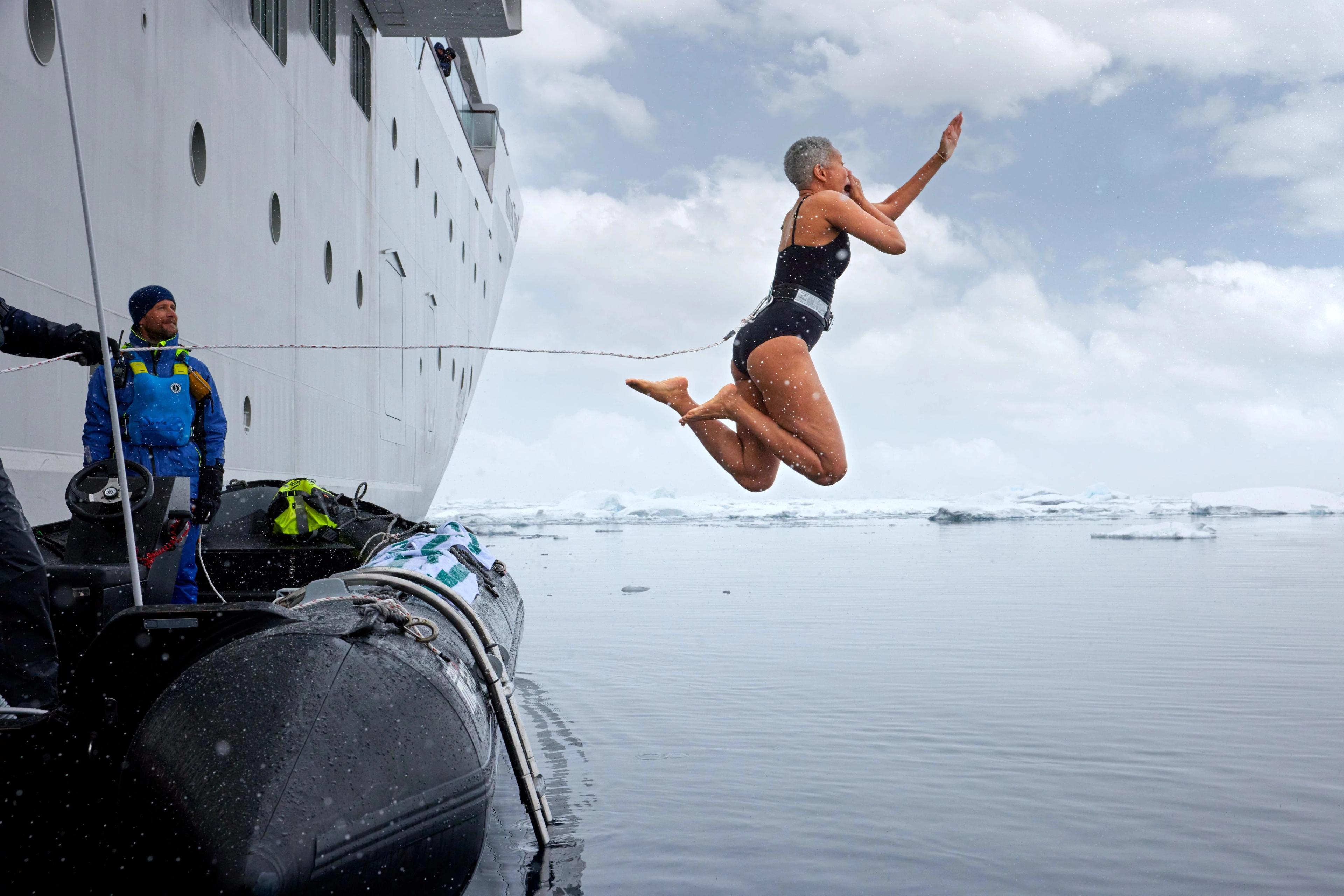 The polar plunge in both Antarctica (pictured) and the Arctic offers supreme bragging rights. Photo by Imagery