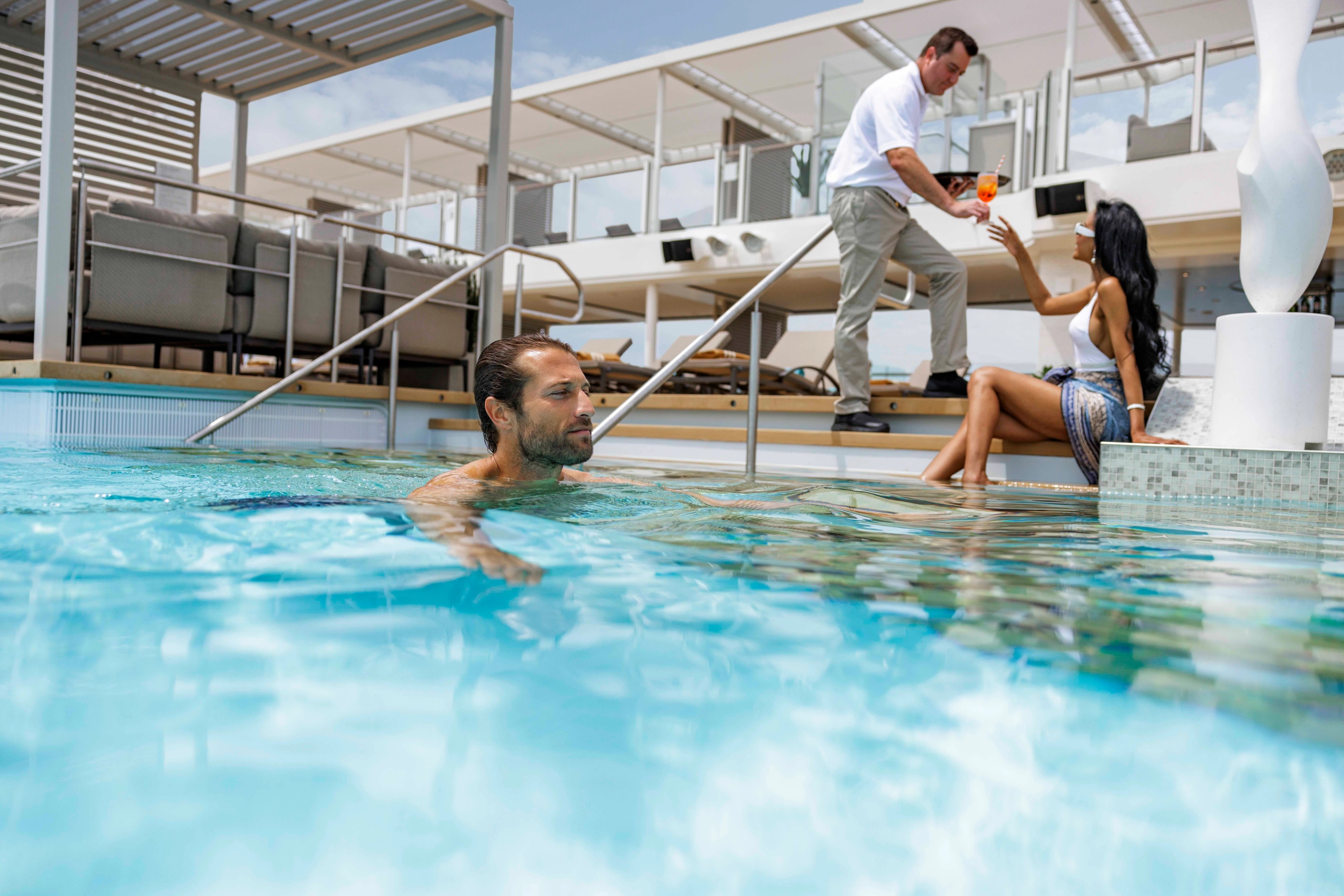 On Silver Ray and Silver Nova, their pools are the largest in Silversea's fleet./Silversea