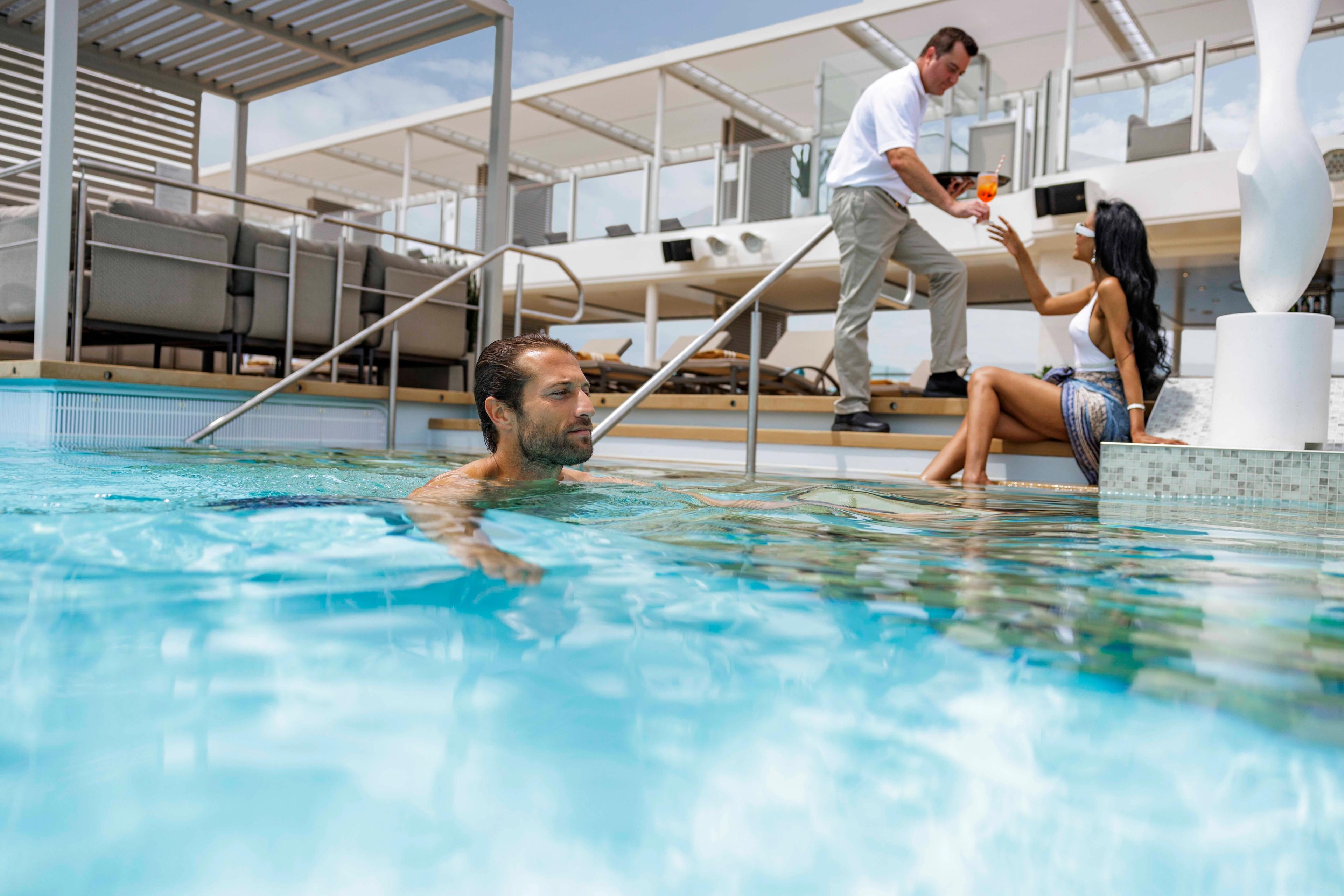 On Silver Ray and Silver Nova, their pools are the largest in Silversea's fleet./Silversea