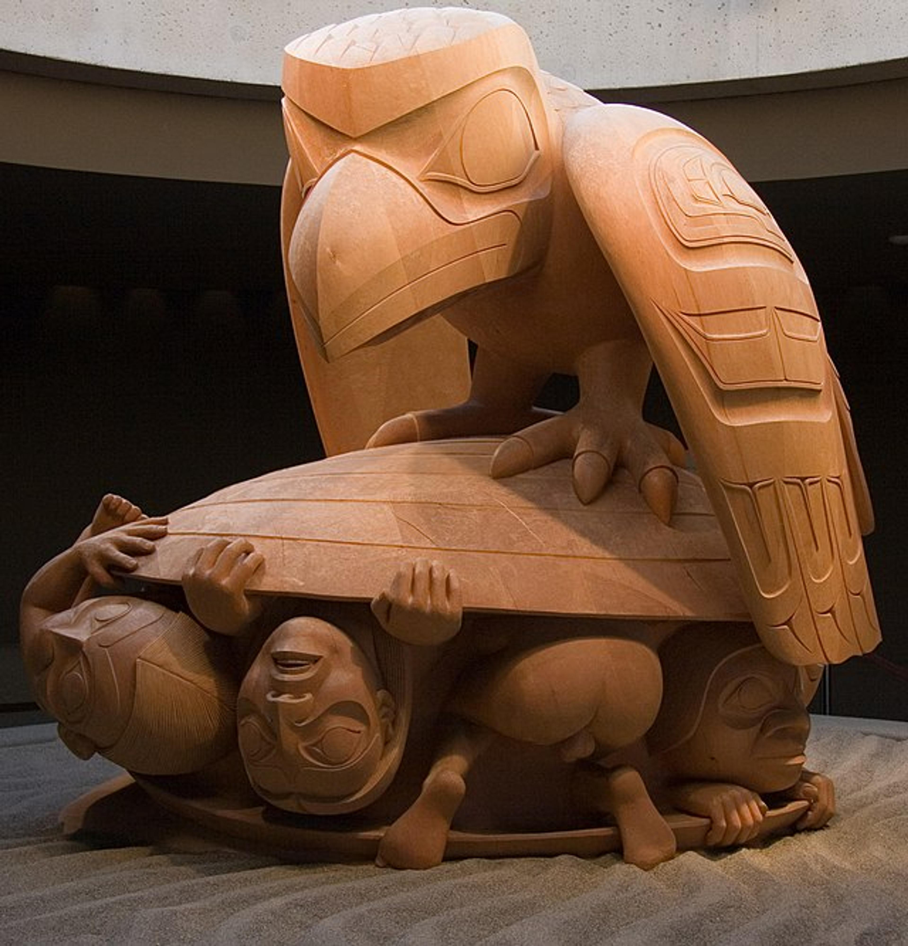 The Raven and the First Men, a sculpture in wood by Bill Reid.
