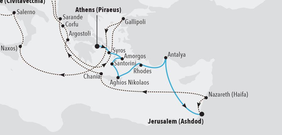 Athens (Piraeus) a Ashdod (Jerusalem)