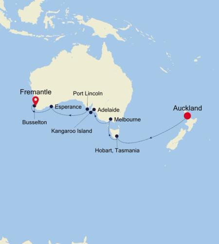 Auckland to Fremantle (Perth), Western Australia