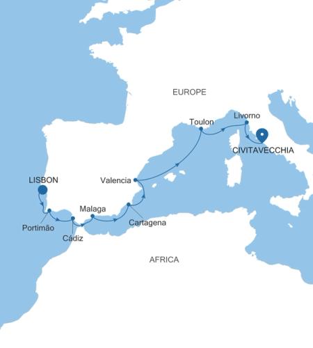 Lisbon to Civitavecchia (Rome)