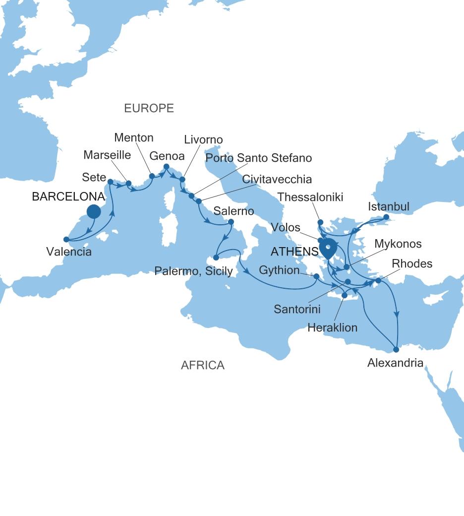 BARCELONA TO ATHENS (PIRAEUS)
